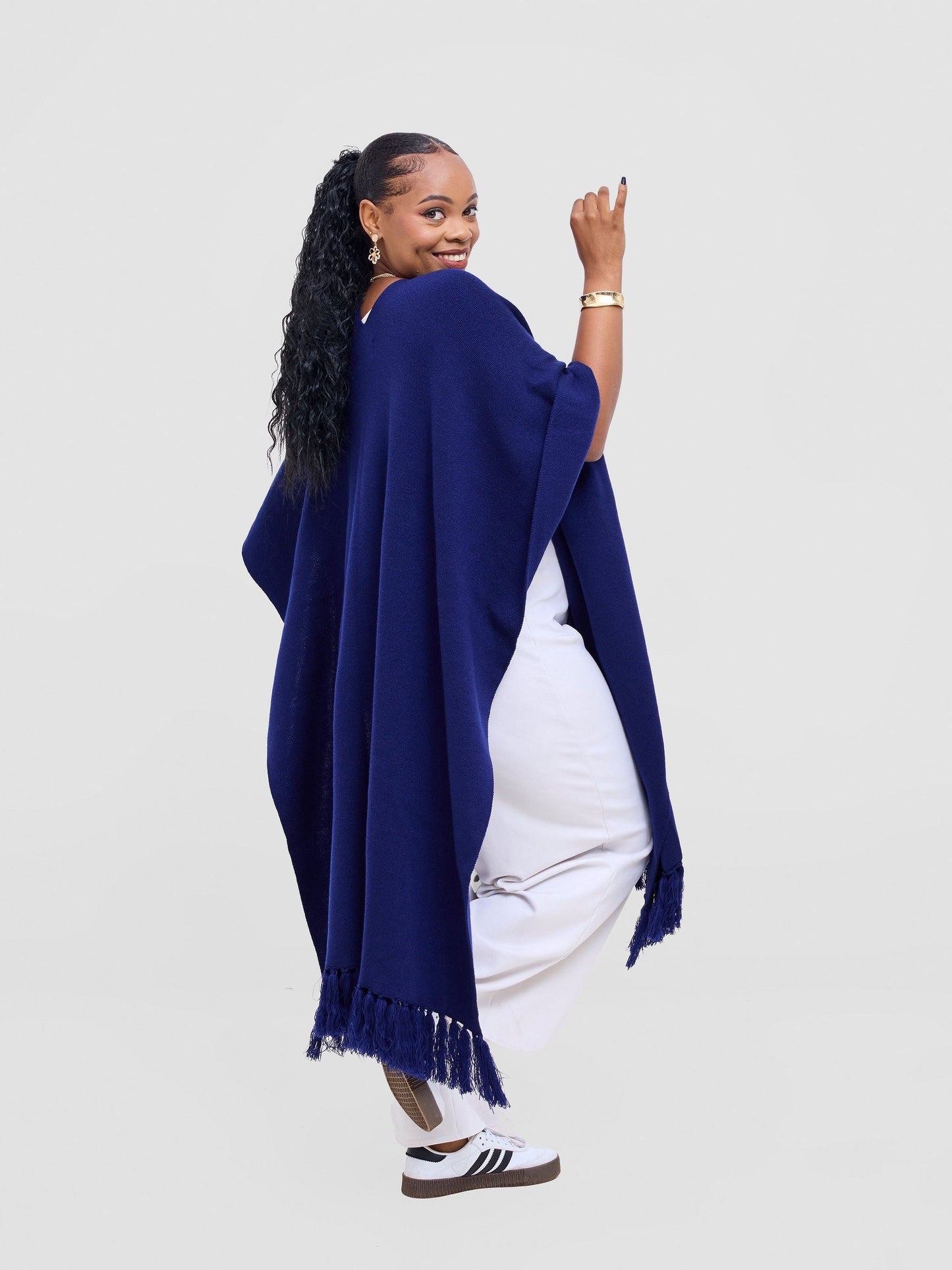 Vivo Basic Double Layered Wrap Poncho - Light Navy Blue