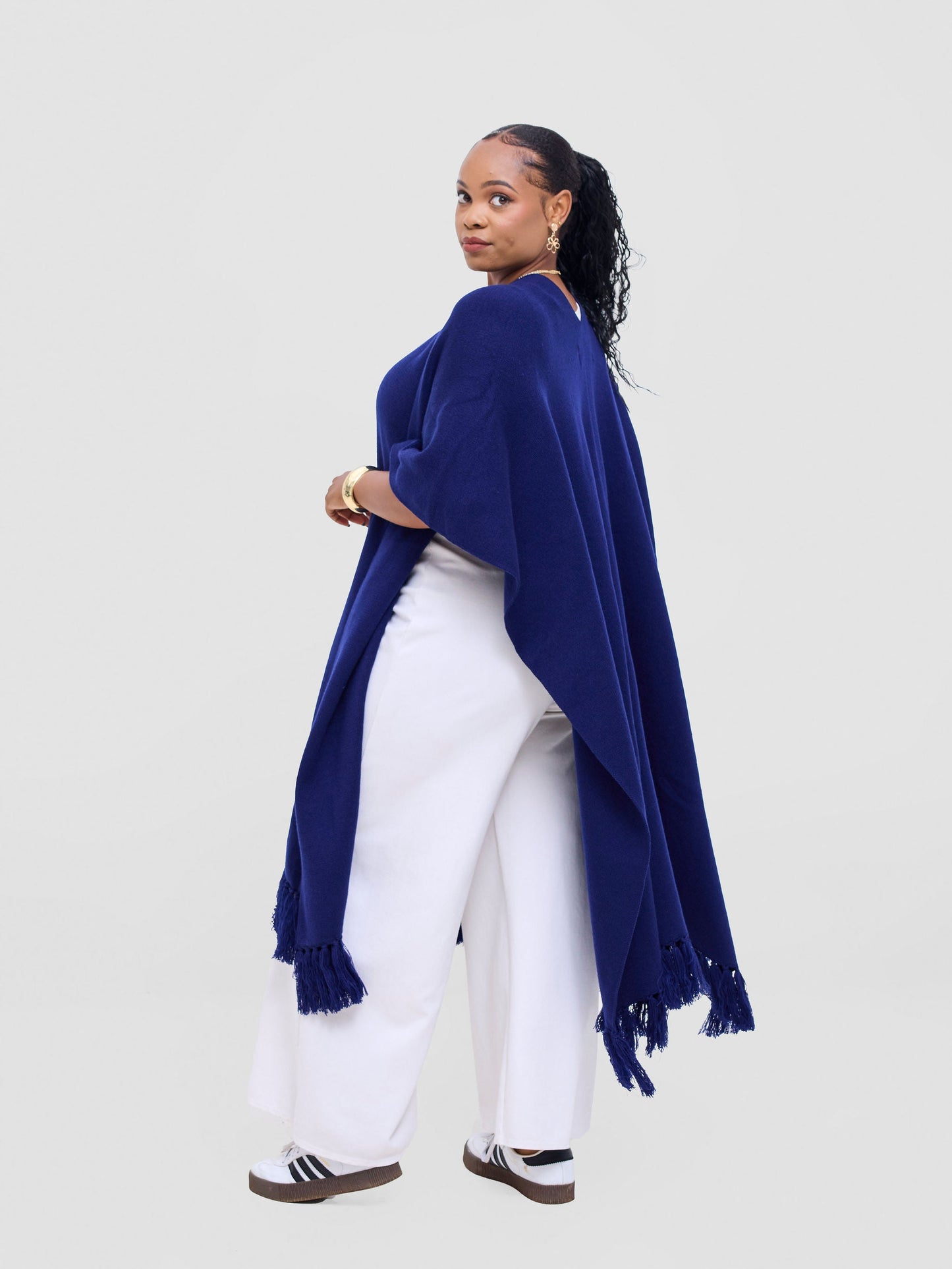 Vivo Basic Double Layered Wrap Poncho - Light Navy Blue