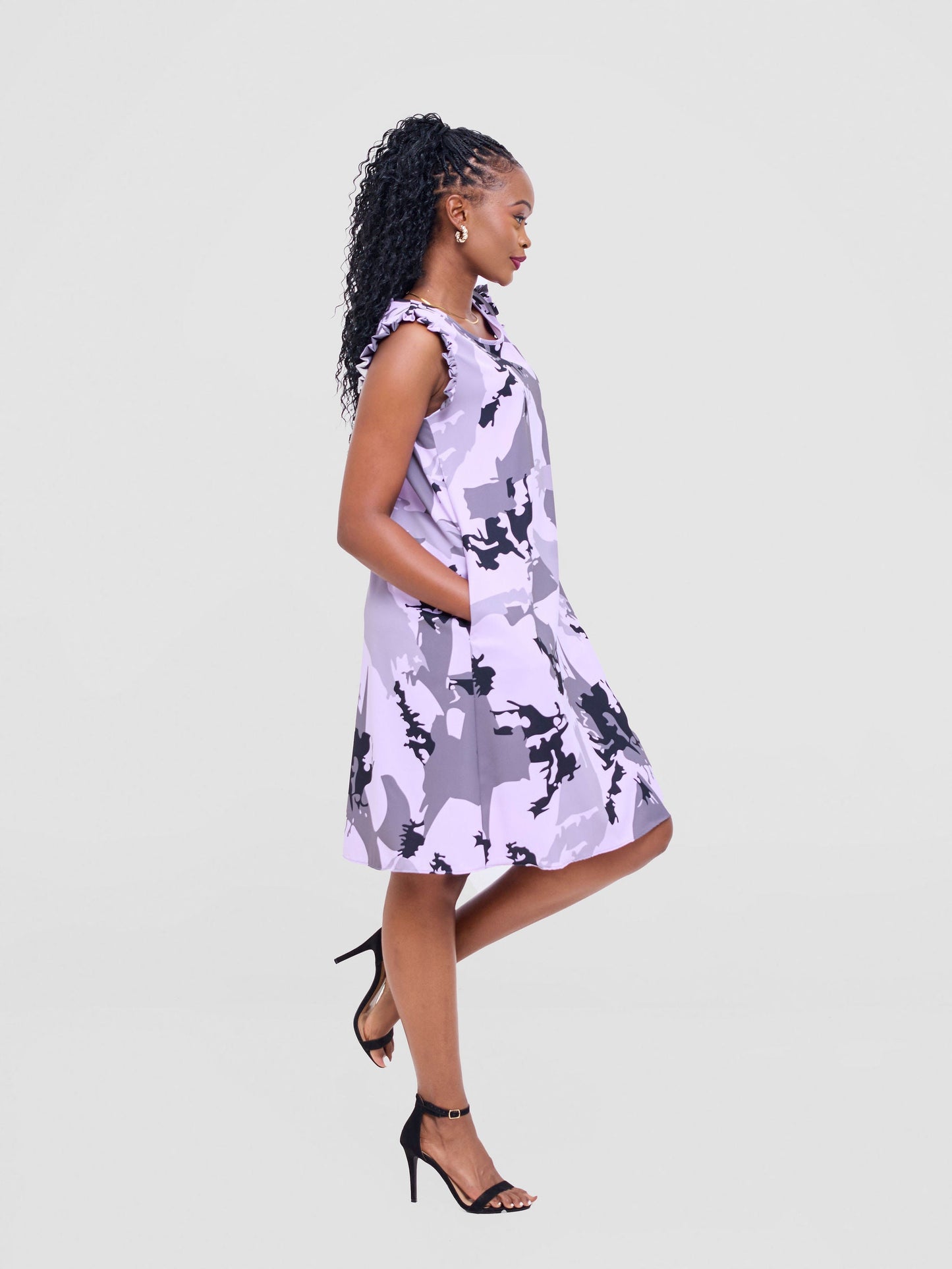 Vivo Ava Tent Knee Length Dress - Purple / Black Nurra Print