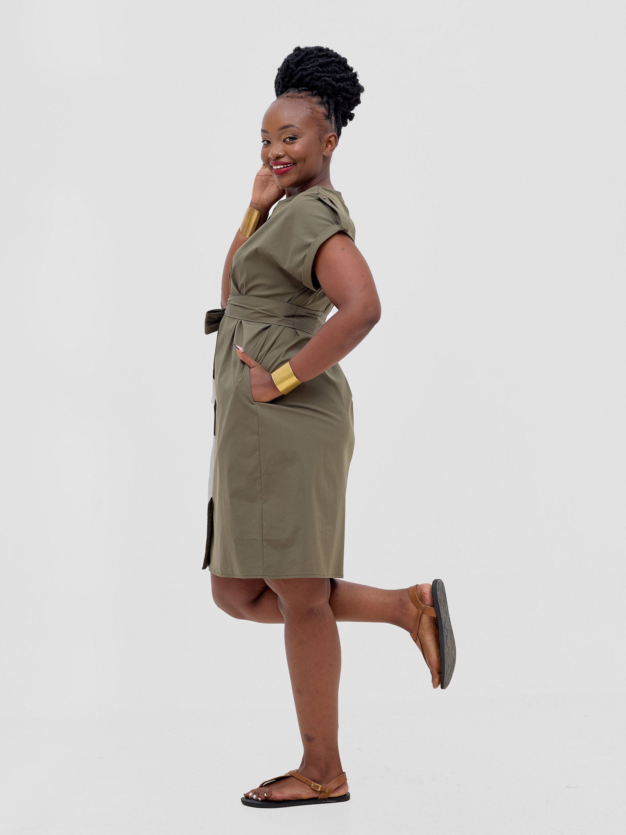 Safari Zene Drop Shoulder Above Knee Dress - Hunters Green