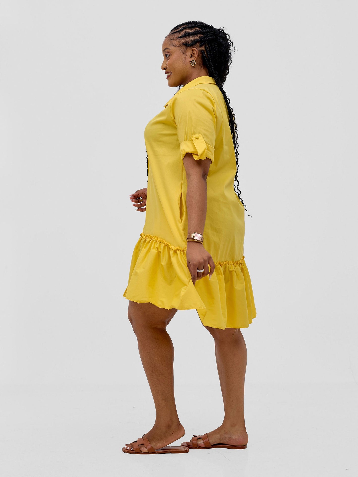 Safari Zene Tiered Above Knee Dress - Mustard