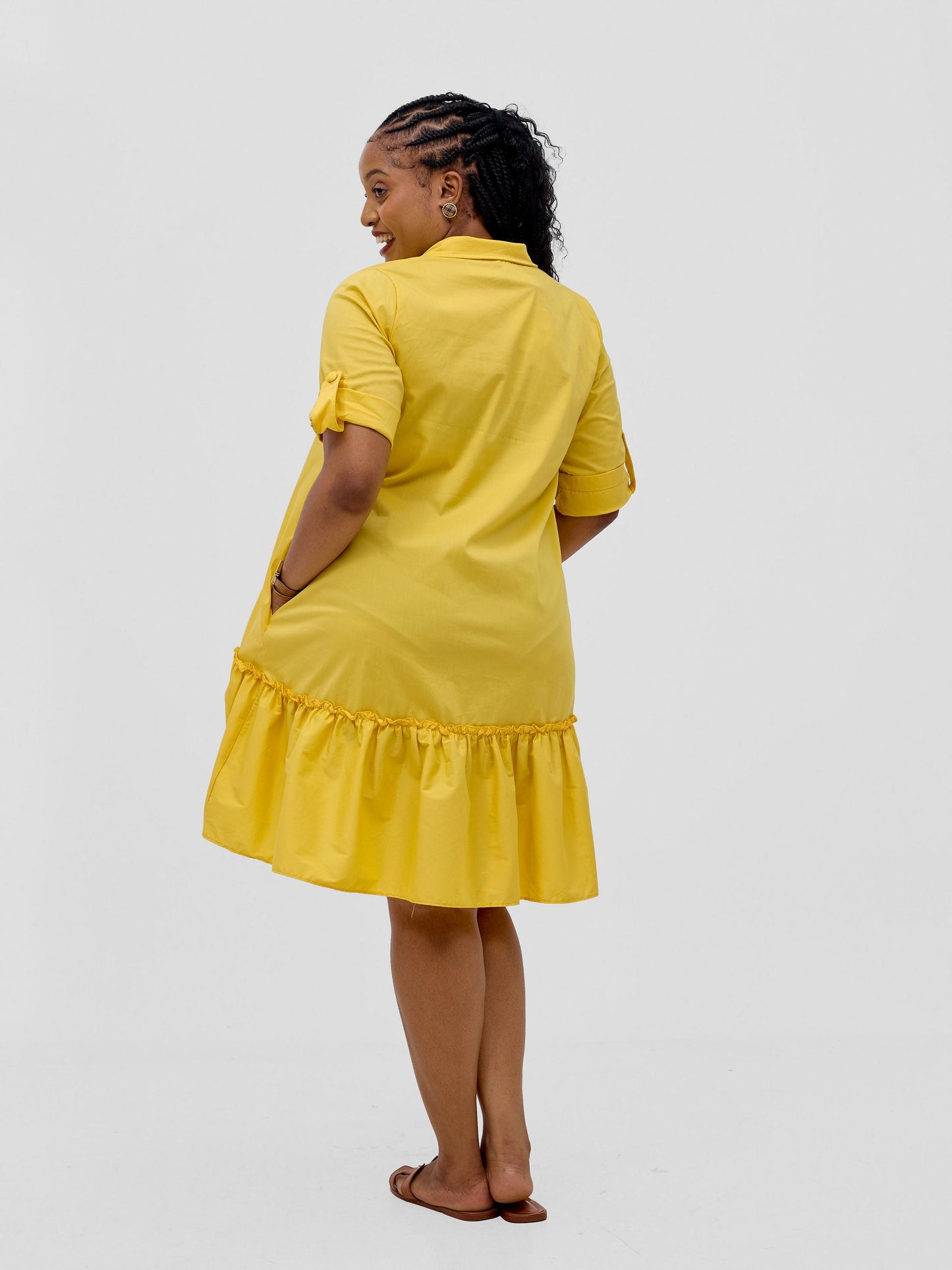 Safari Zene Tiered Above Knee Dress - Mustard