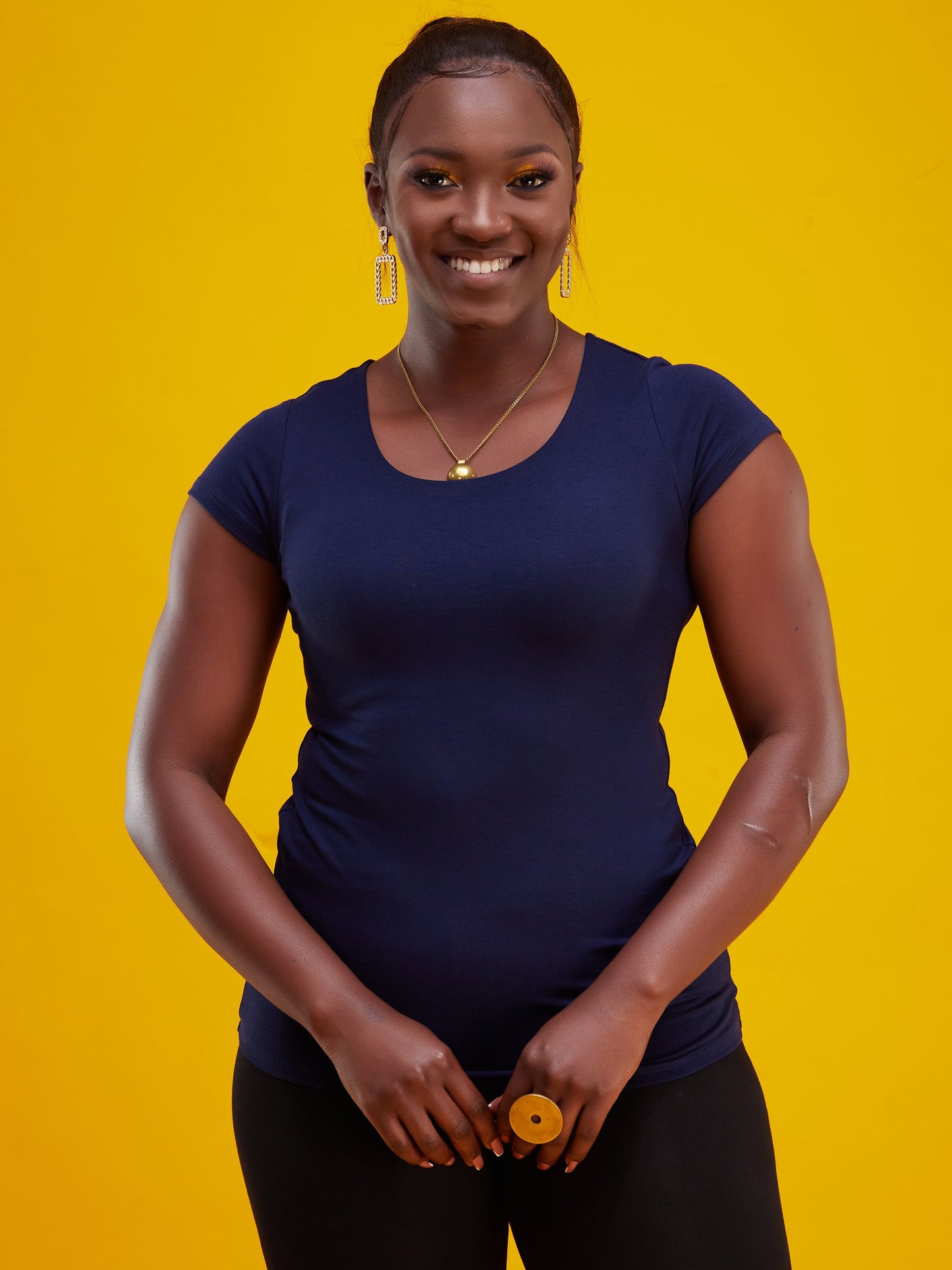 Vivo Basic Val Cap Sleeve Top - Navy Blue