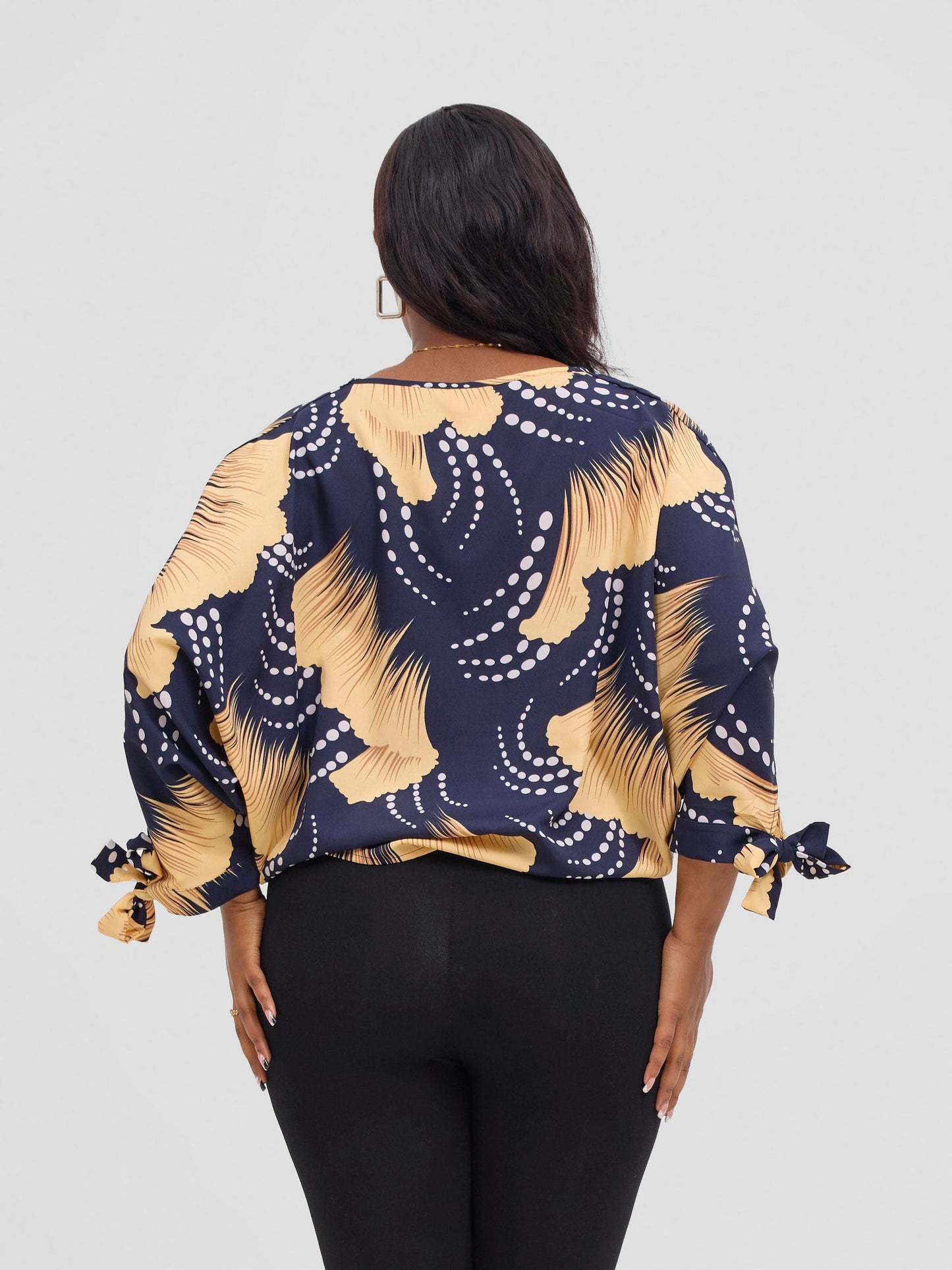 Vivo Sanali Batwing Tie Top - Navy / White Print