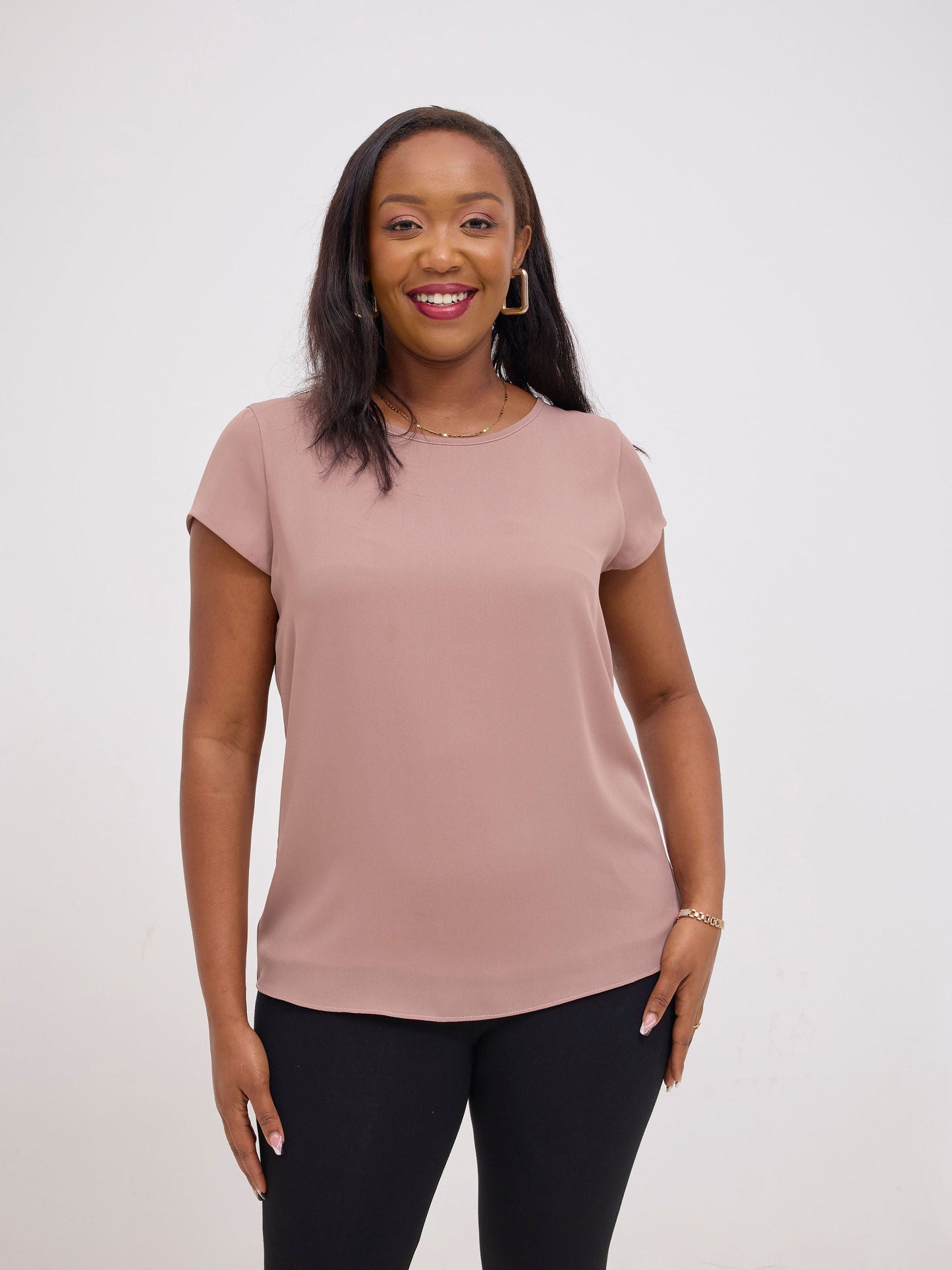 Vivo Basic Chiffon Cap Sleeve Top (Double Layered) - Light Taupe