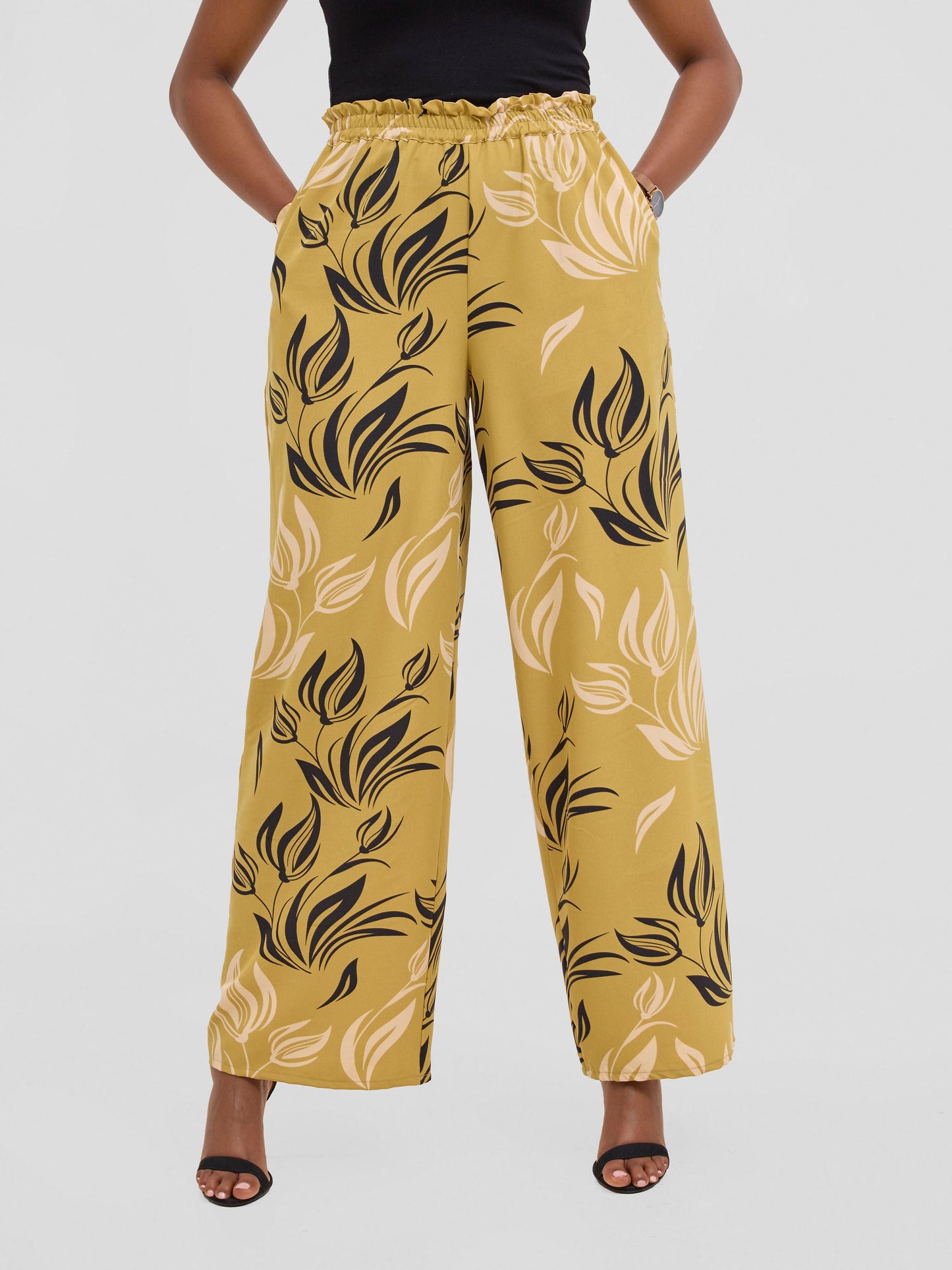 Vivo Sanali Wide Leg Pants - Dark Mustard / peach Print
