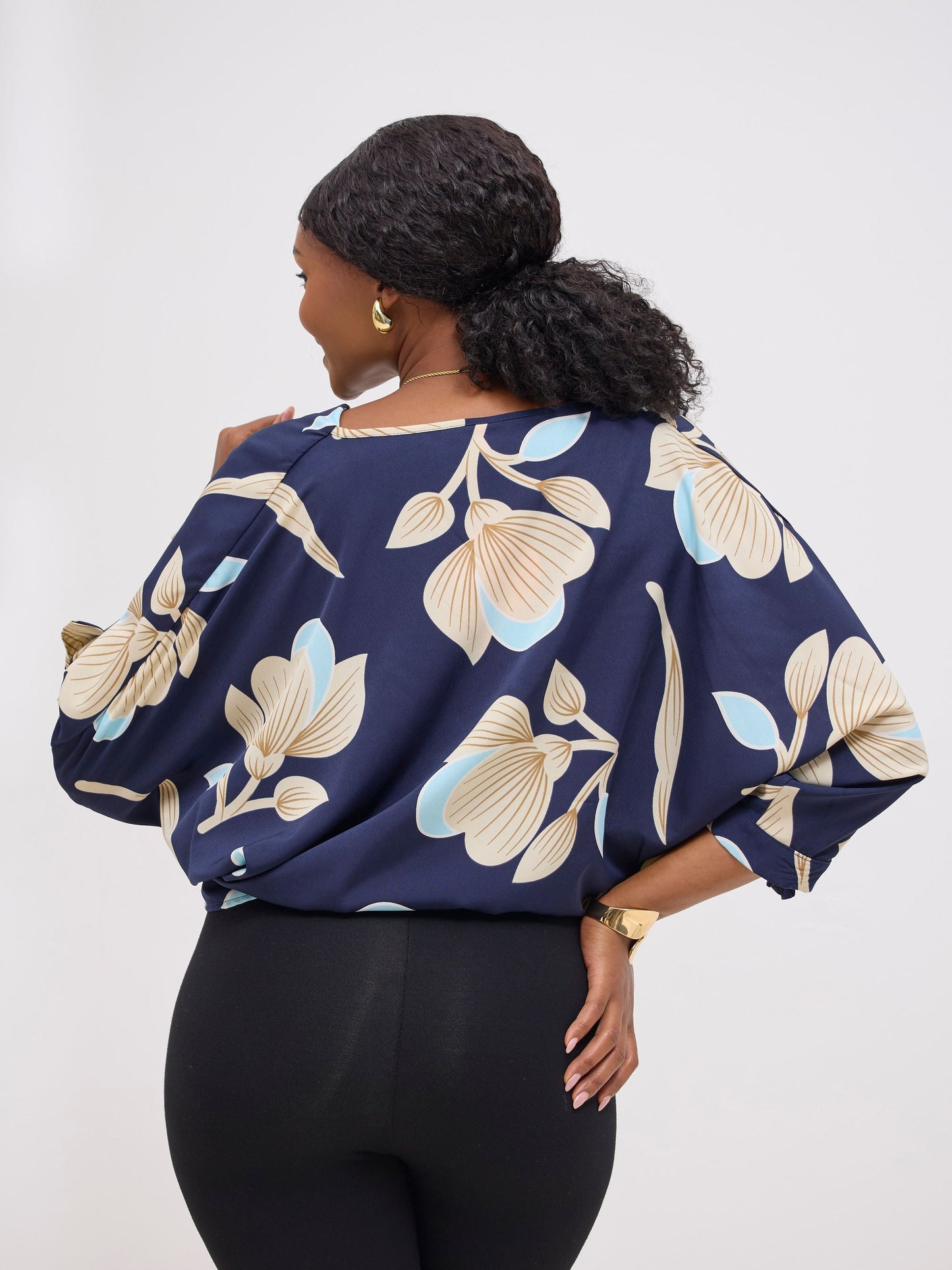 Vivo Sanali Batwing Tie Top - Navy / Blue Print