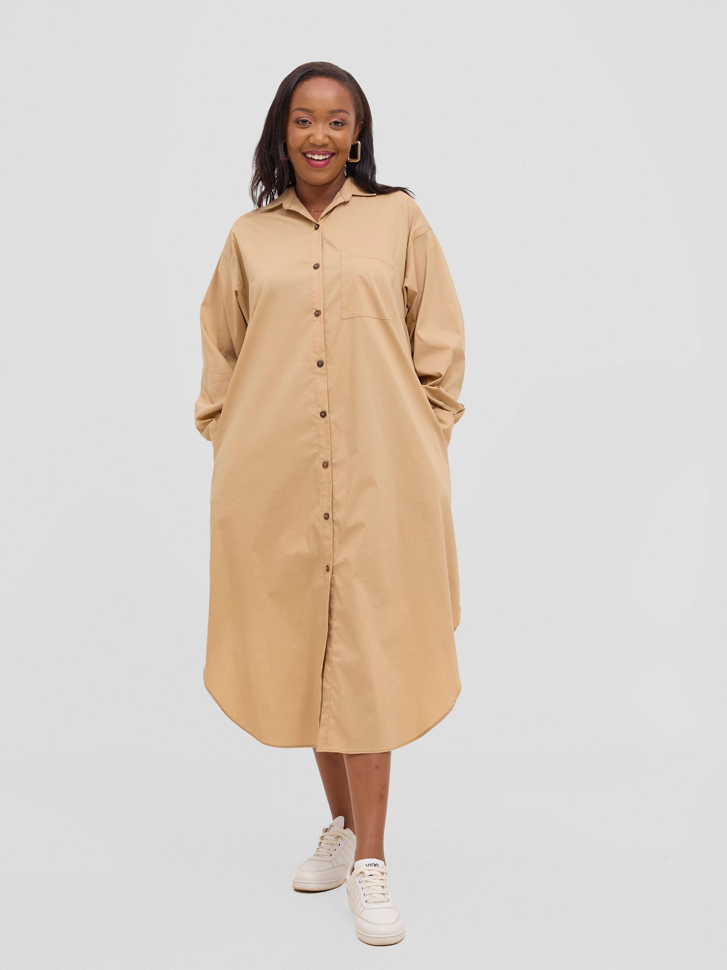 Safari Mansi Bishop Sleeve Shacket - Taupe