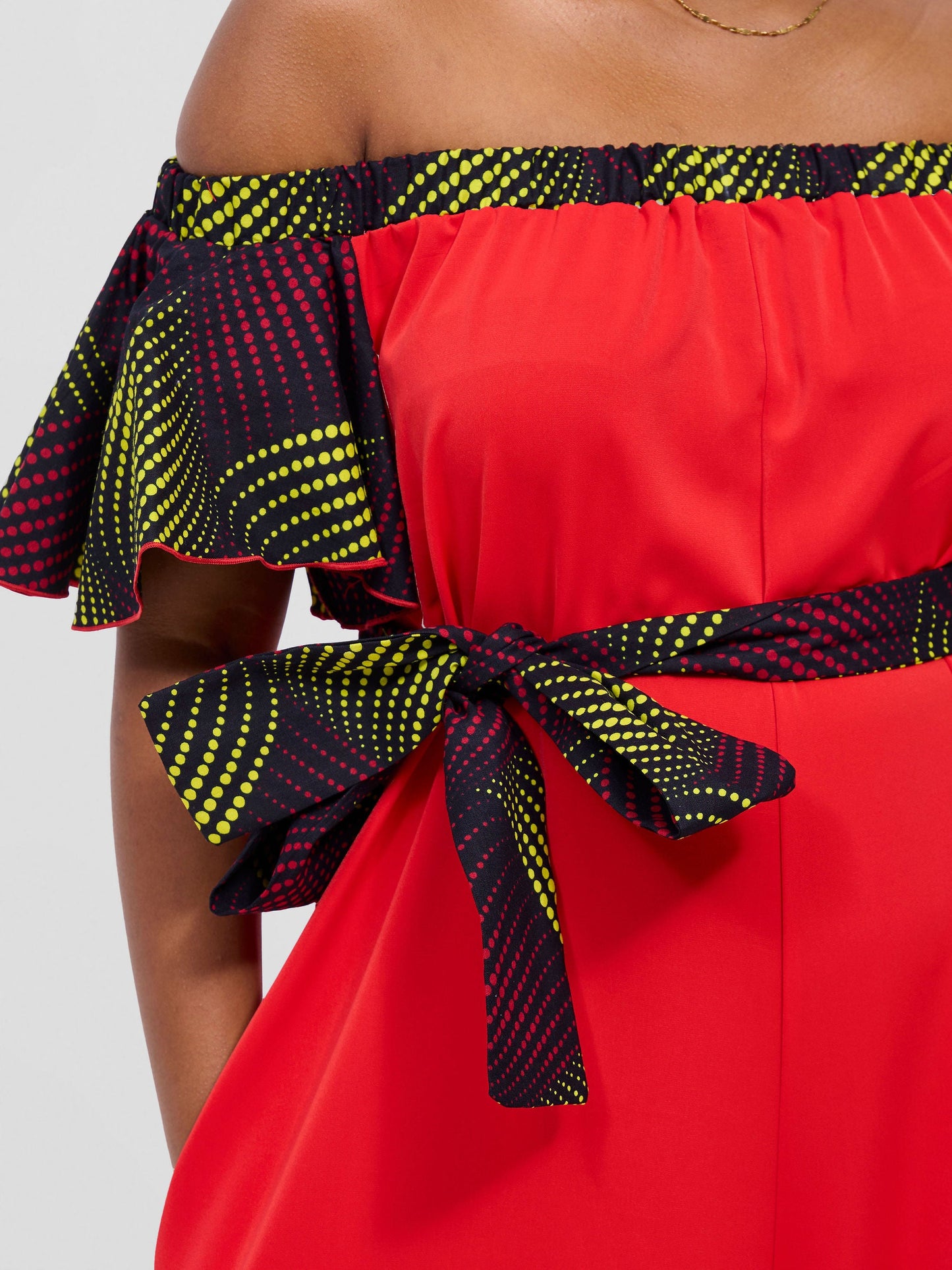 Vivo Fara Off Shoulder Flounce Sleeve Jumpsuit - Red