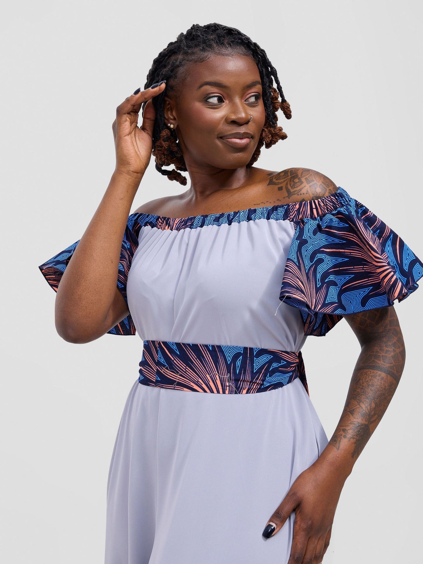 Vivo Fara Off Shoulder Flounce Sleeve Jumpsuit - Light Grey