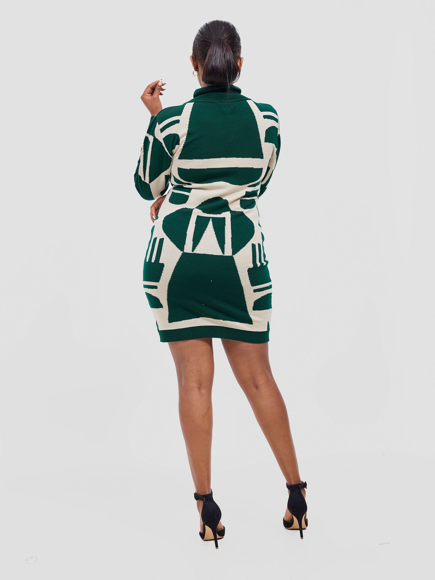 Vivo Lalani Turtleneck Sweater Dress - Light Emerald Green / Ivory Samba Print