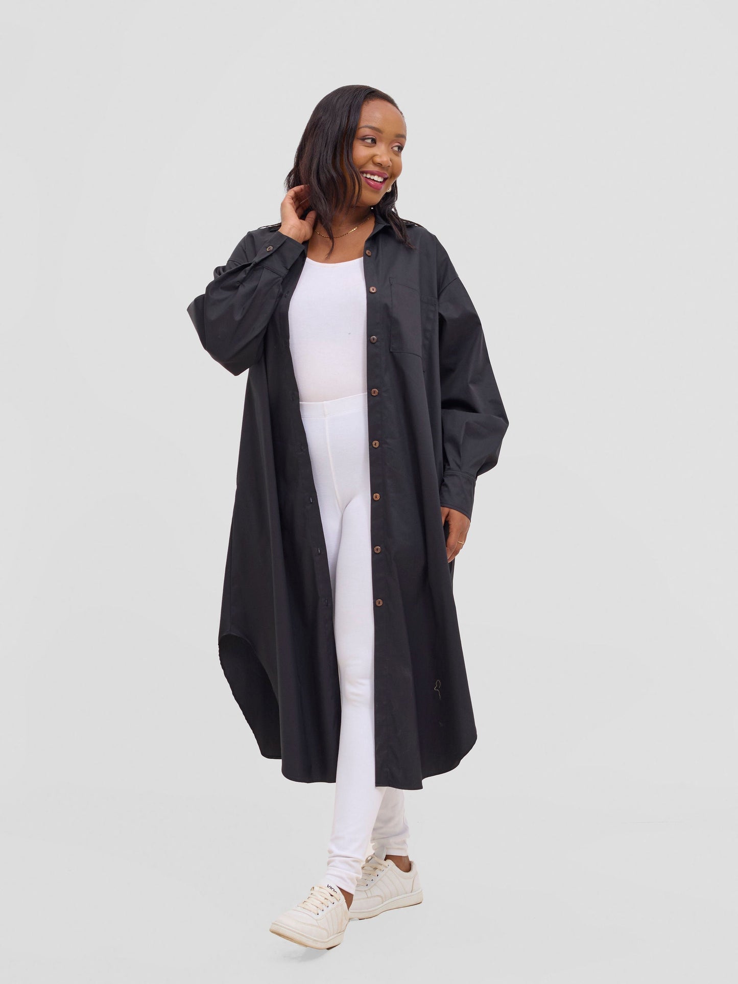 Safari Mansi Bishop Sleeve Shacket - Black