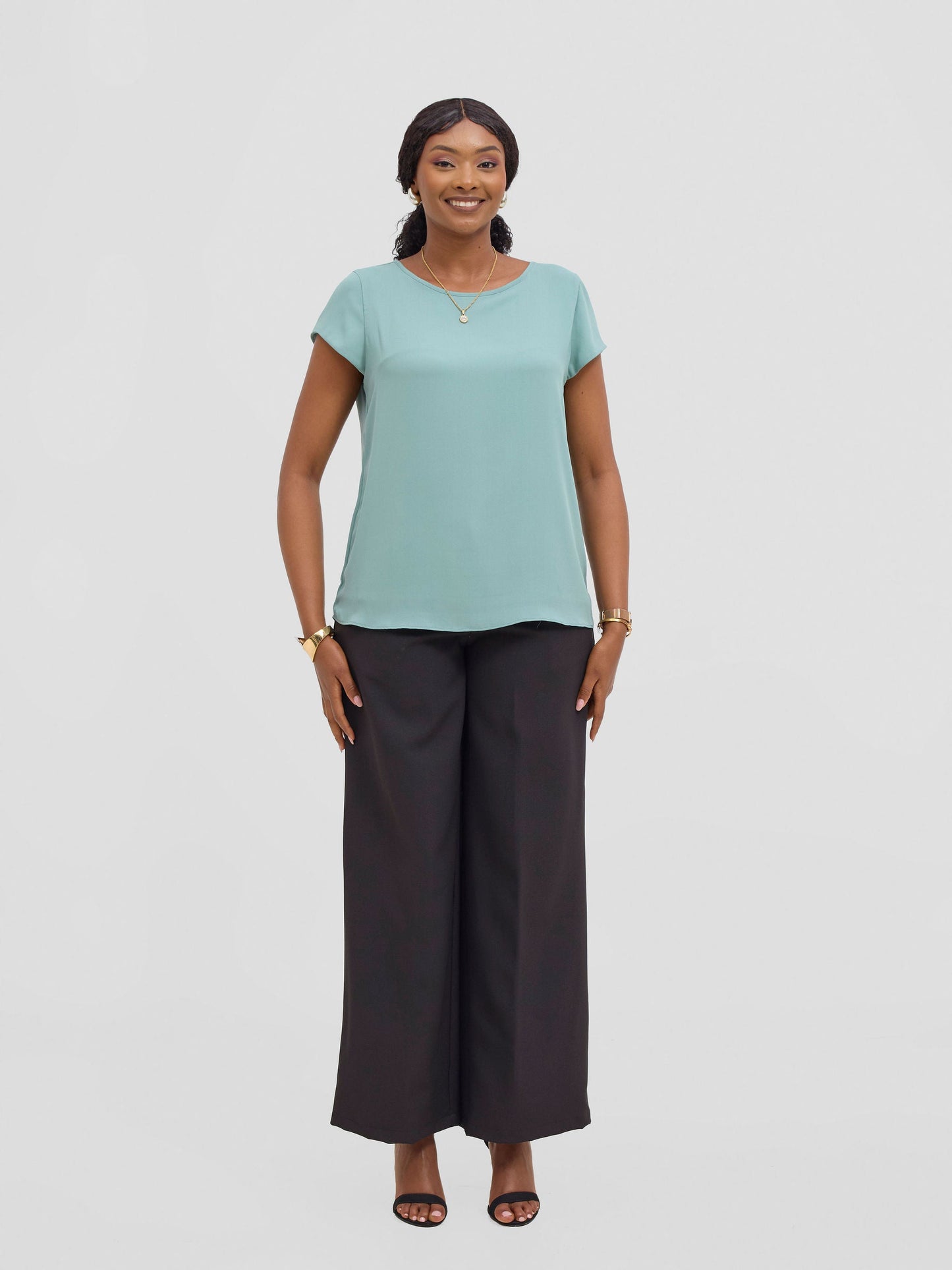 Vivo Basic Chiffon Cap Sleeve Top (Double Layered) - Lime