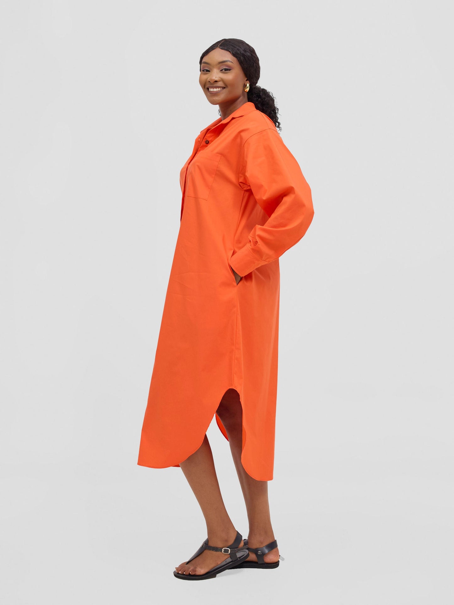 Safari Mansi Bishop Sleeve Shacket - Orange