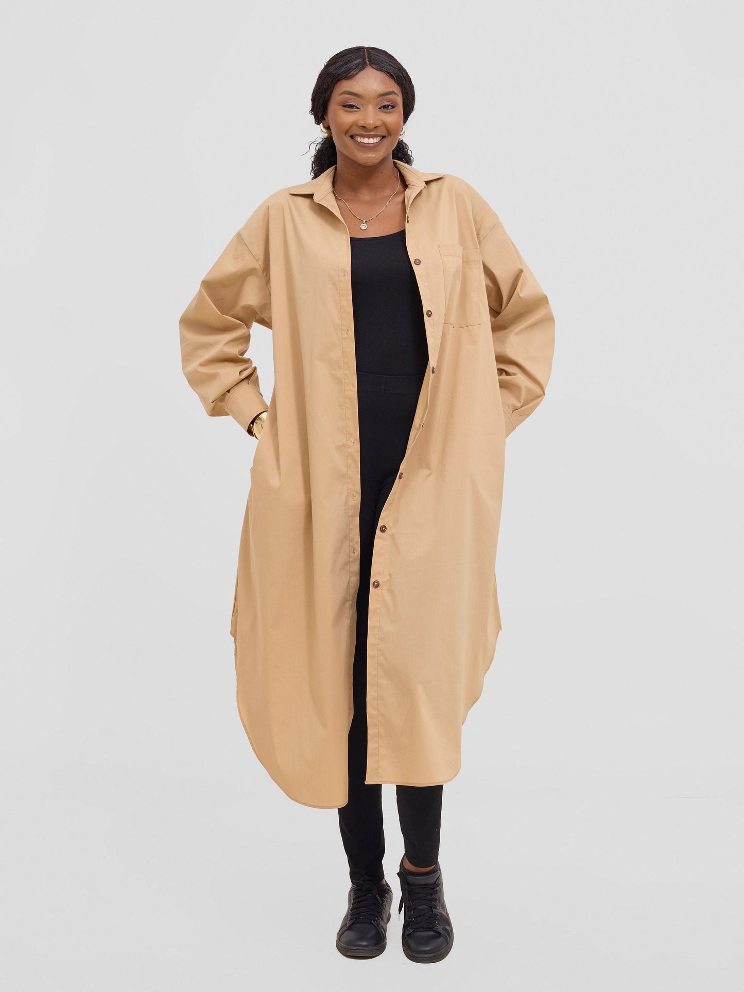 Safari Mansi Bishop Sleeve Shacket - Taupe