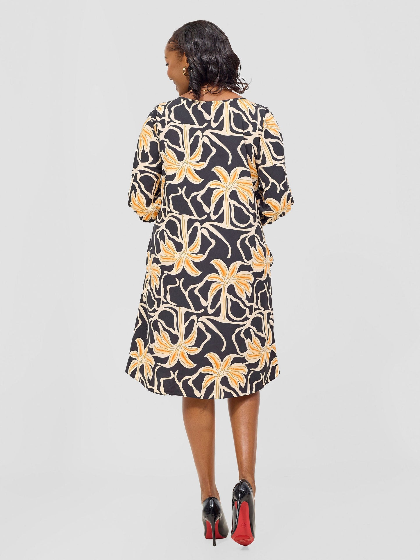 Vivo Nala 3/4 Sleeve Tent Dress - Black / Rust Ala Print