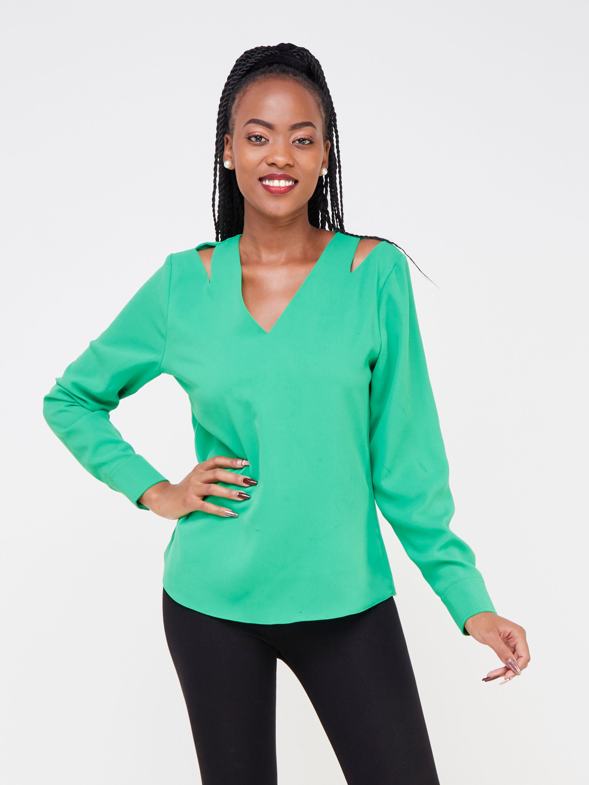 Vivo Nasara Shoulder Cut Out Top - Green