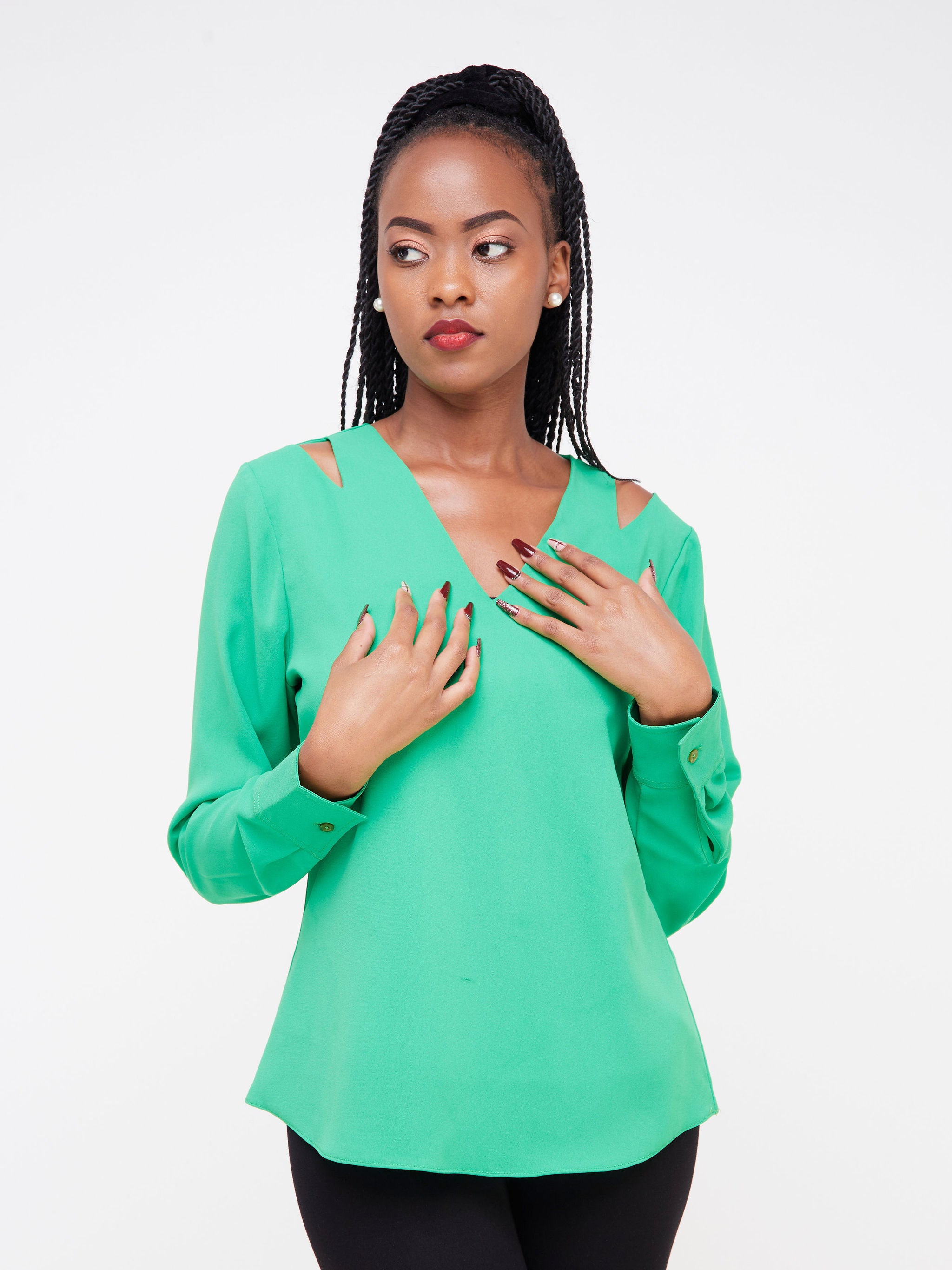 Vivo Nasara Shoulder Cut Out Top - Green