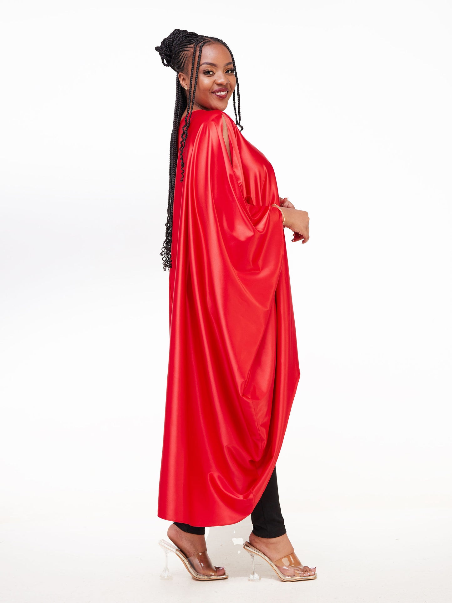 Vivo Lani Satin High-Low Dress - Red