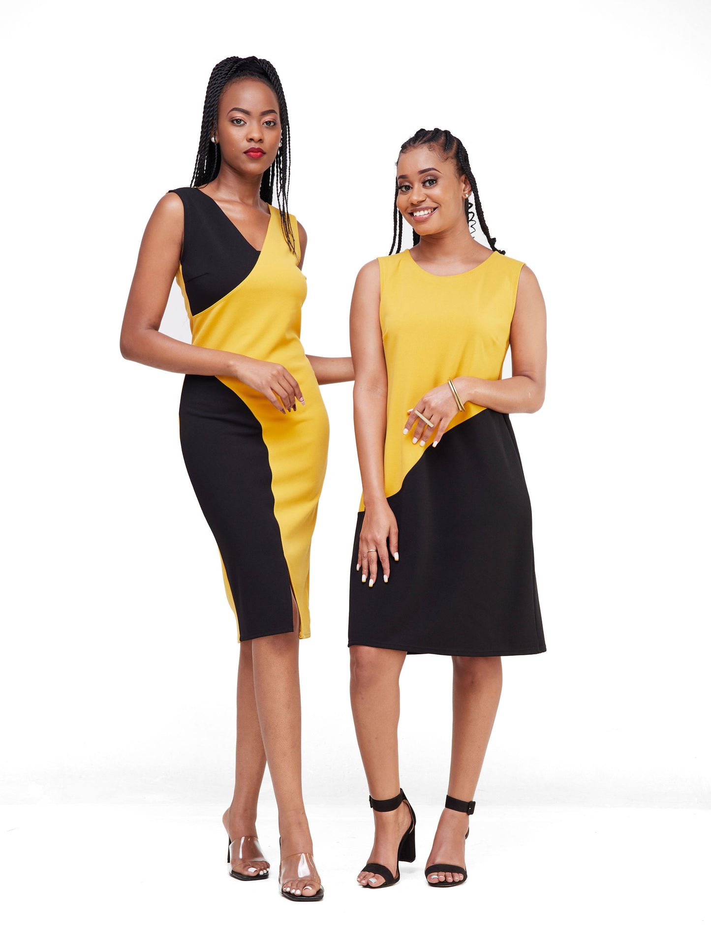 Vivo Nasara Sleeveless Color Block Sheath Dress - Mustard / Black Color Block