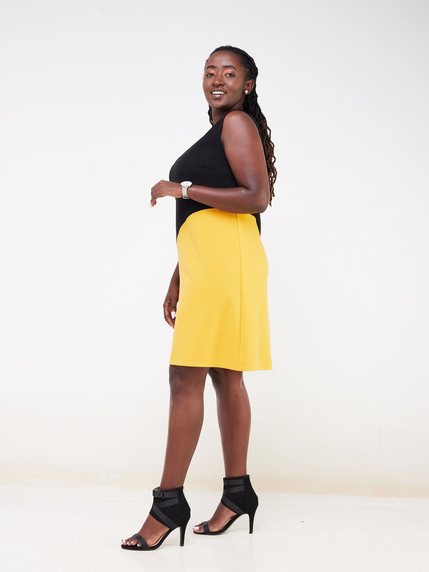 Vivo Nasara Sleeveless Color Block A Line Dress - Black / Mustard Color Block