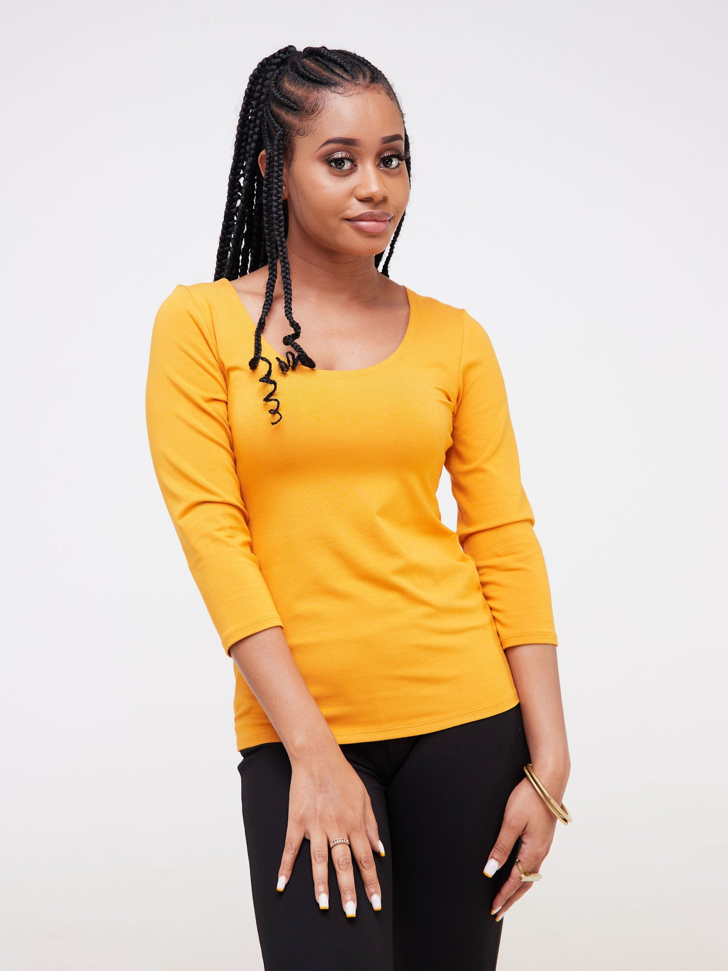 Vivo Basic 3/4 Sleeve Top - Mustard
