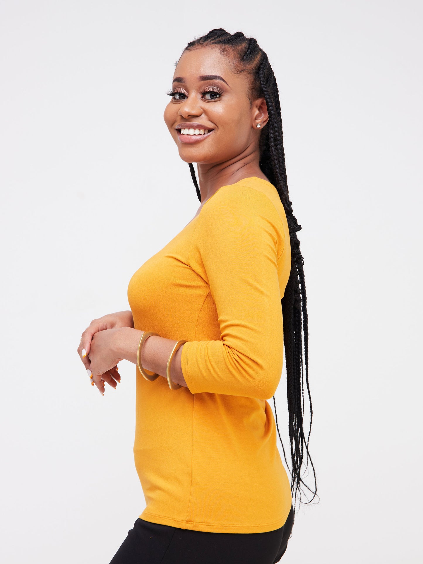 Vivo Basic 3/4 Sleeve Top - Mustard