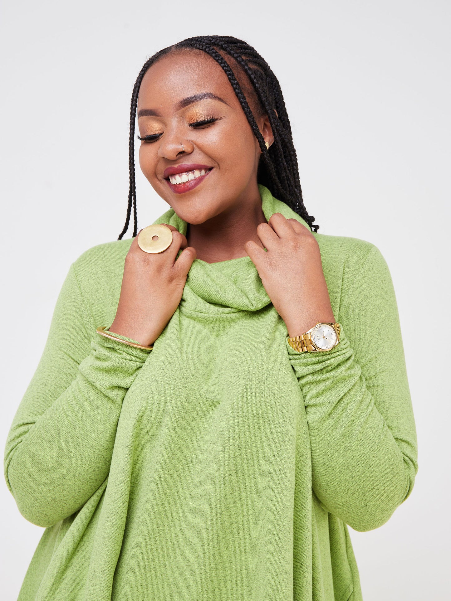Vivo Basic Imelda Cowl Sweater - Olive Green