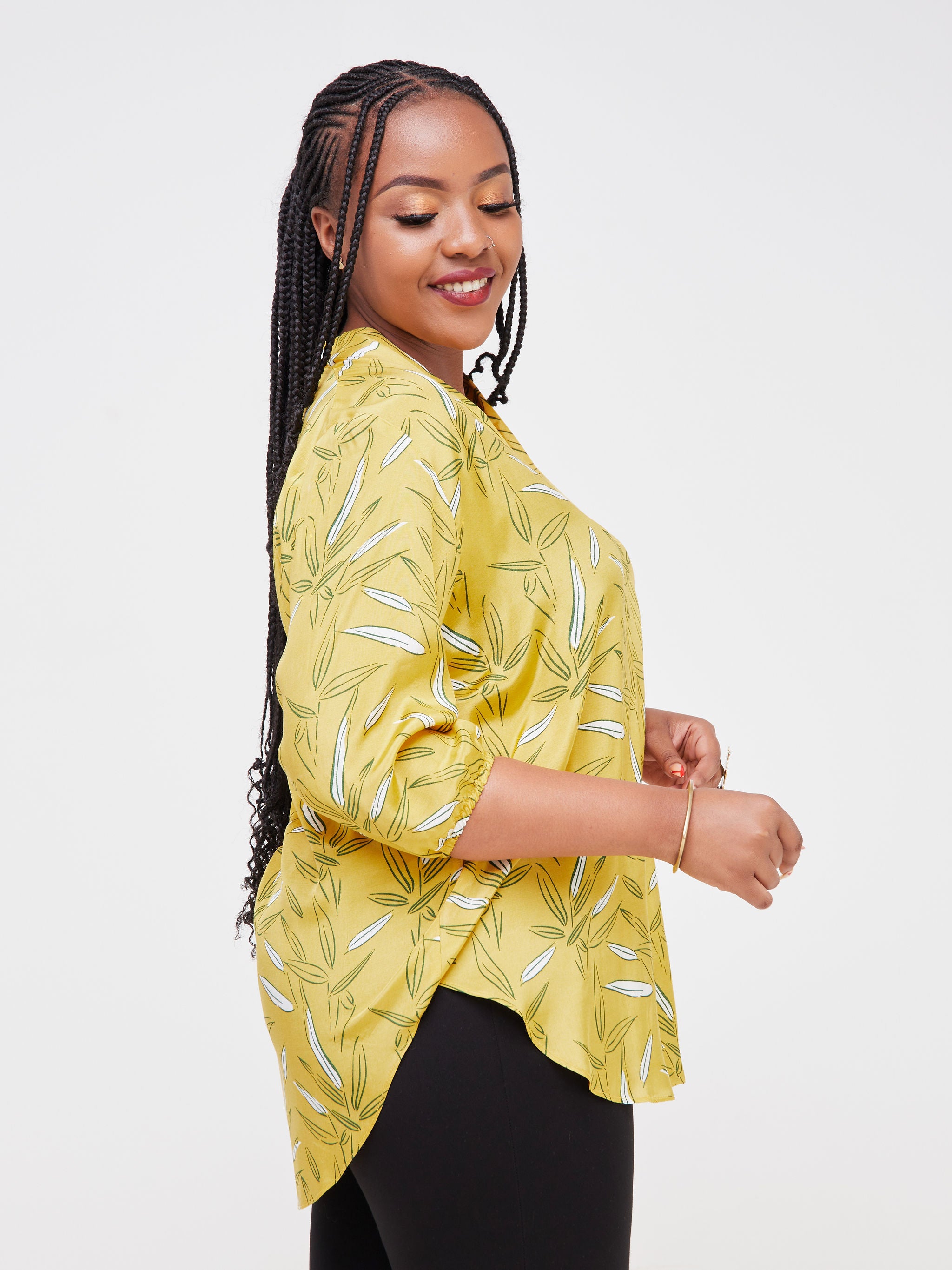 Vivo Dua Shirt - Yellow / Green Leaf Print