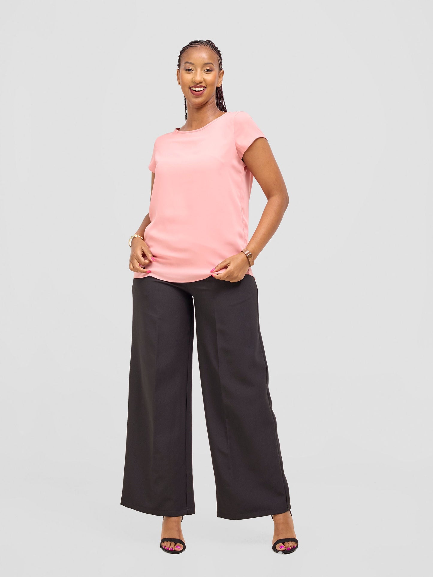 Vivo Basic Chiffon Cap Sleeve Top (Double Layered) - Pink