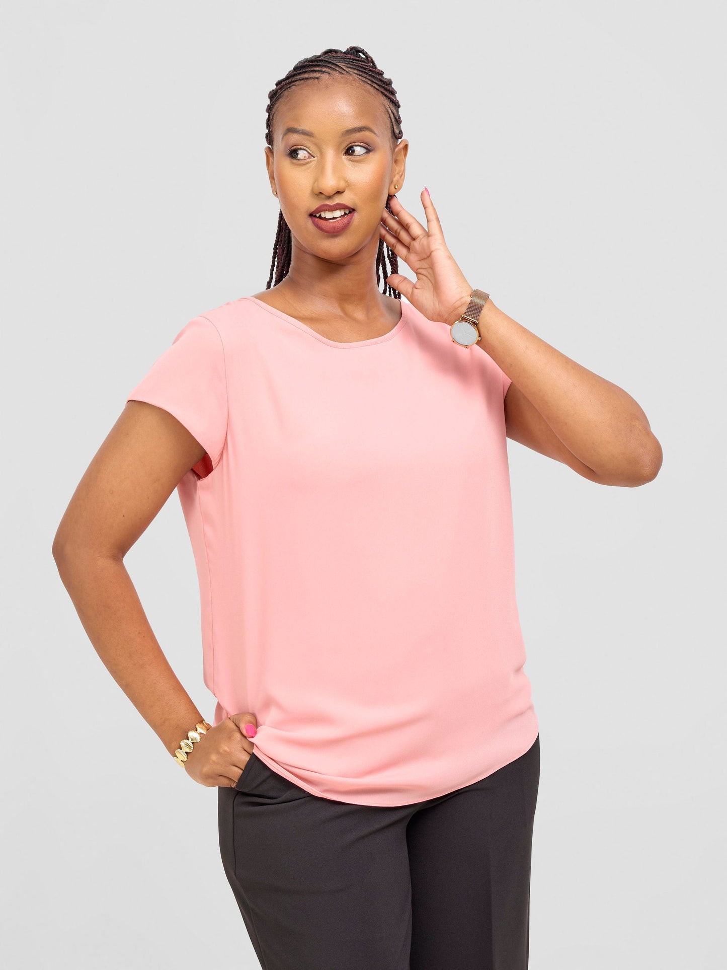Vivo Basic Chiffon Cap Sleeve Top (Double Layered) - Pink