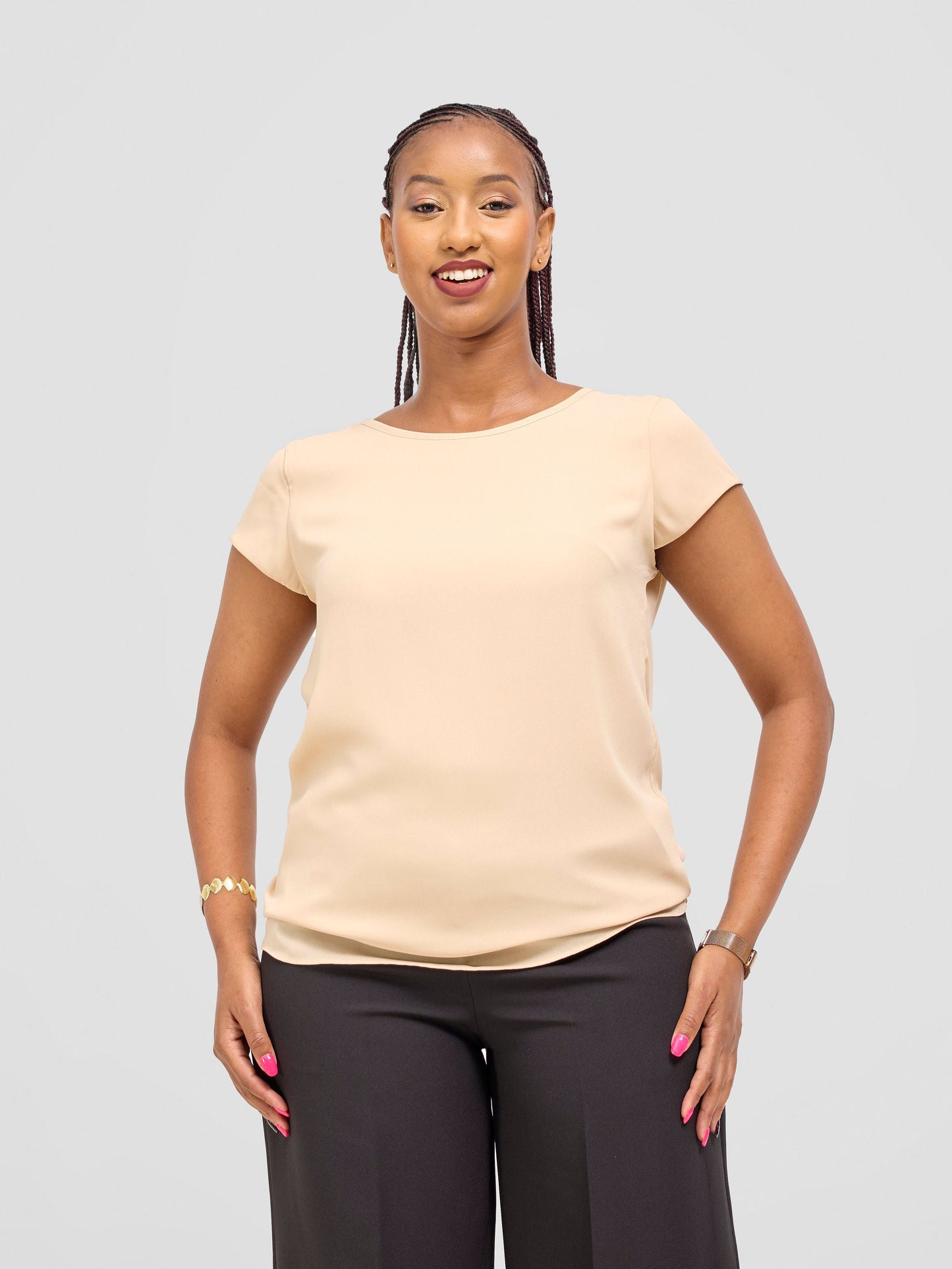 Vivo Basic Chiffon Cap Sleeve Top (Double Layered) - Cream