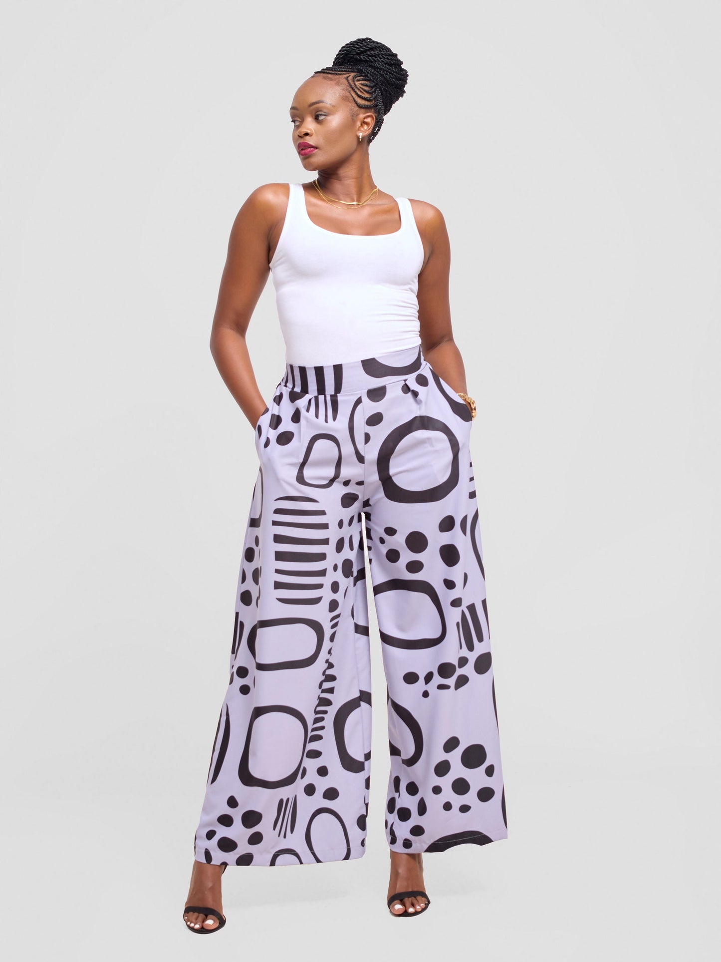 Vivo Ayla Crepe Pants - Lilac / Black Hawa Print
