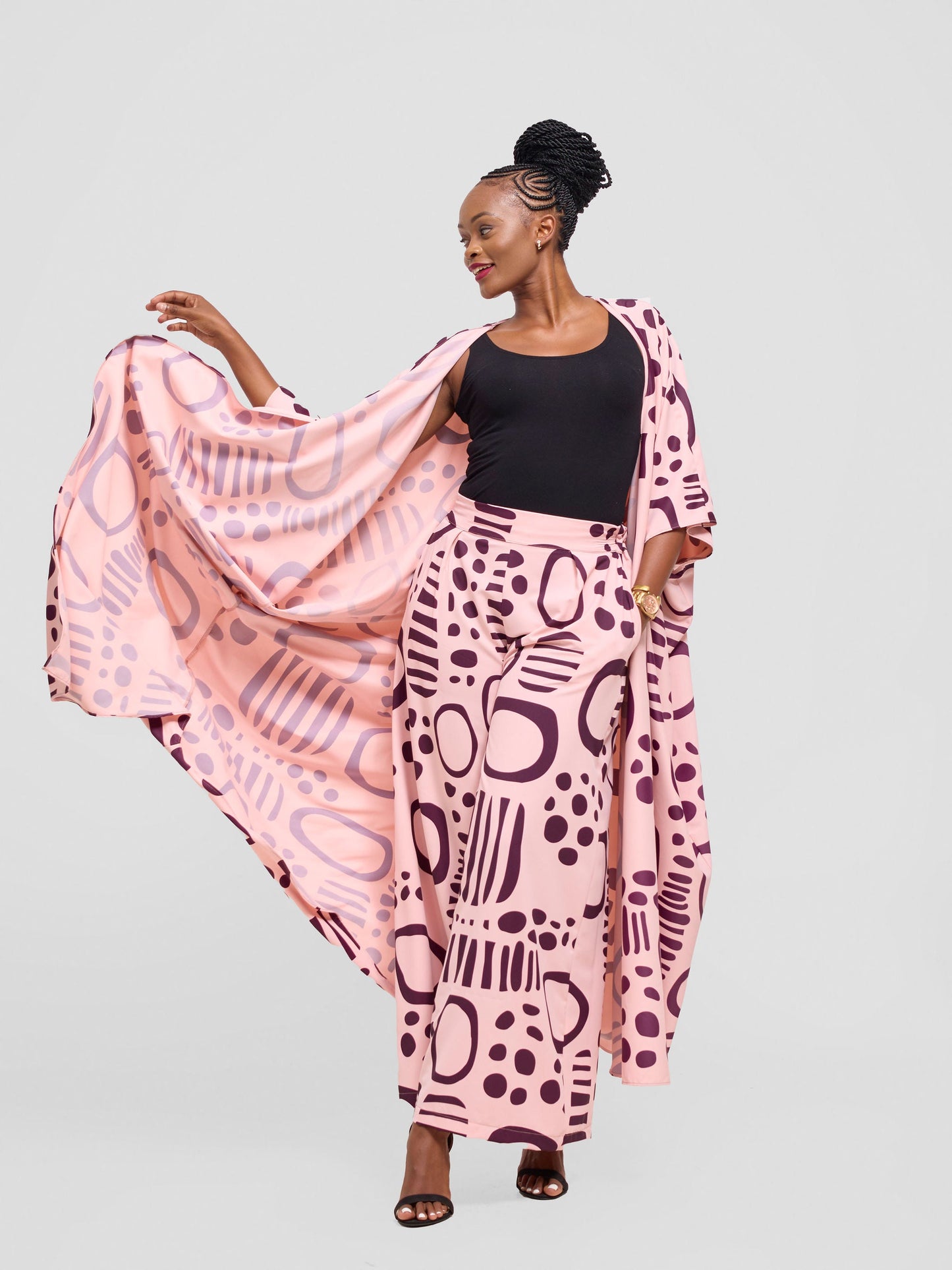 Vivo Ayla Maxi Kimono - Pink / Burgundy Hawa Print