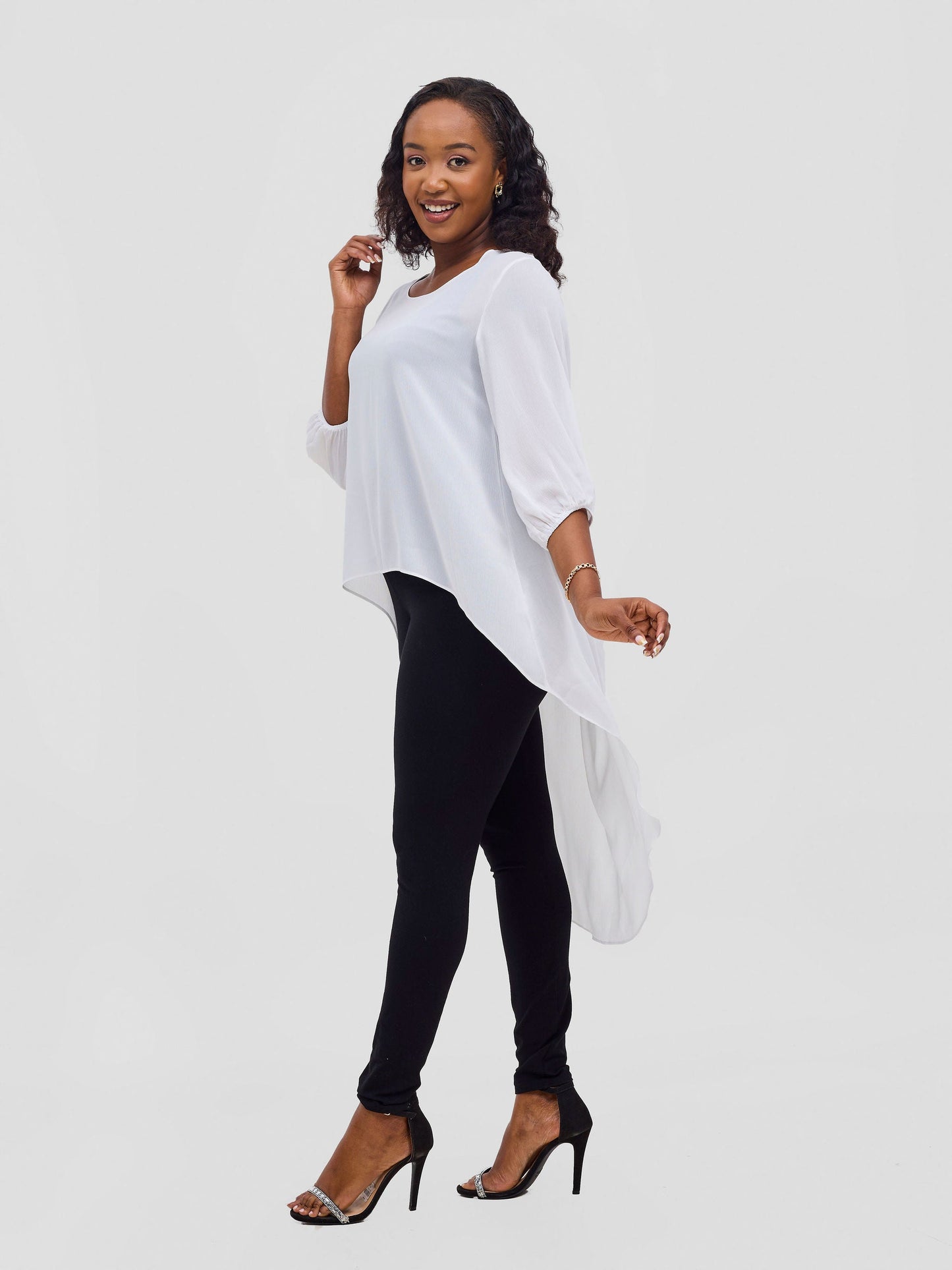 Vivo Basic Nalia High-low Chiffon Top - White Textured