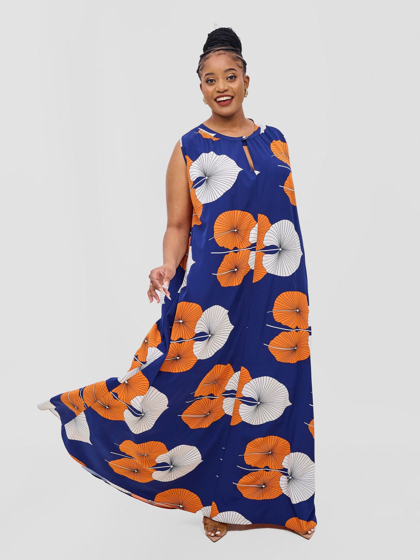 Vivo Ava Tent Maxi Dress - Orange / Off White Print