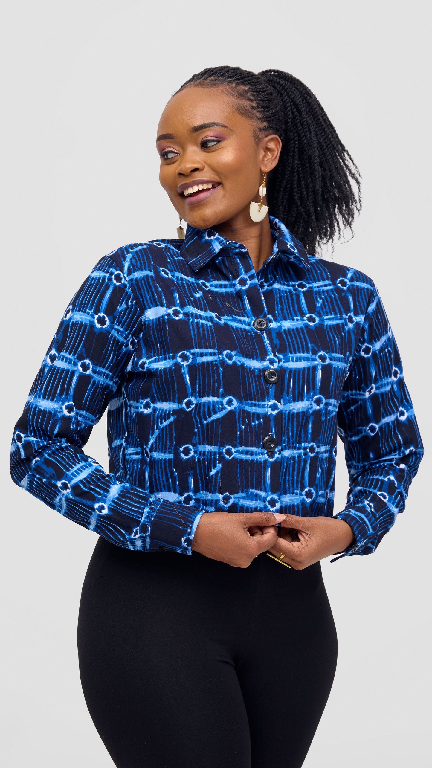 Safari Tara Crop Shacket - Light Blue / Navy Dire Print