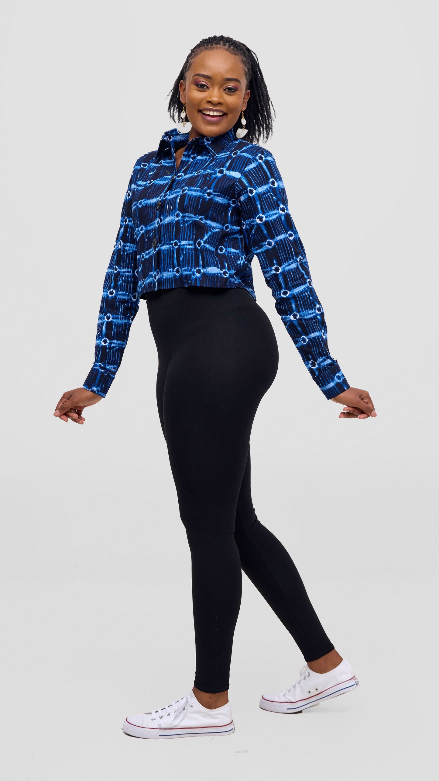Safari Tara Crop Shacket - Light Blue / Navy Dire Print