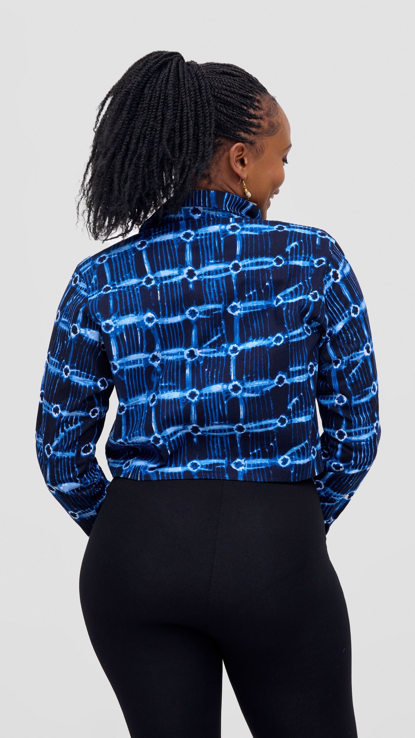 Safari Tara Crop Shacket - Light Blue / Navy Dire Print