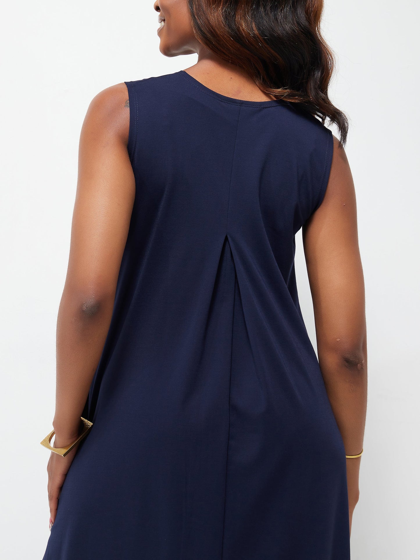 Vivo Ponte Back Pleat Maxi Dress - Navy Blue