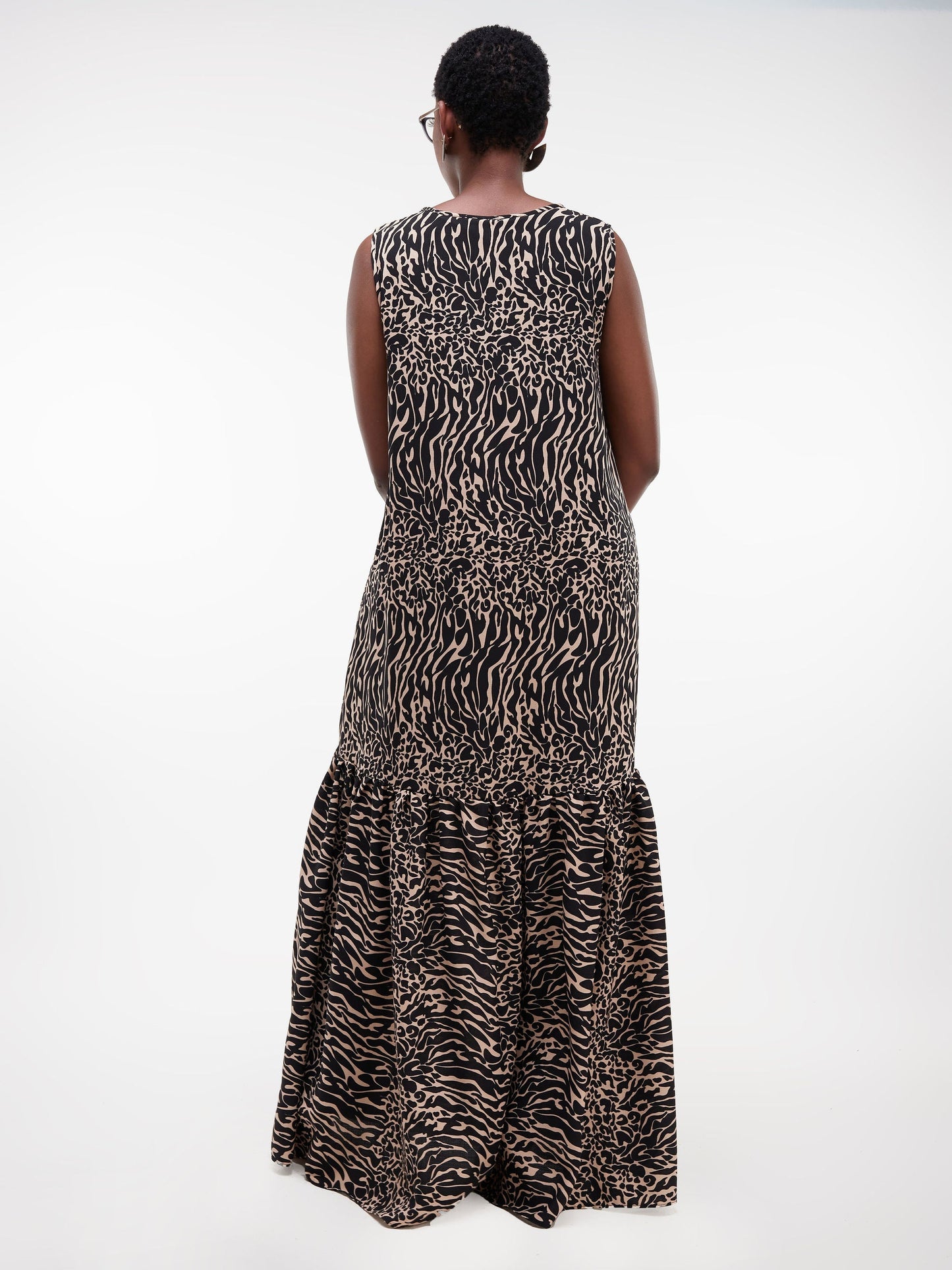 Safari Ayana Sleeveless Maxi Dress - Black / Peach Print