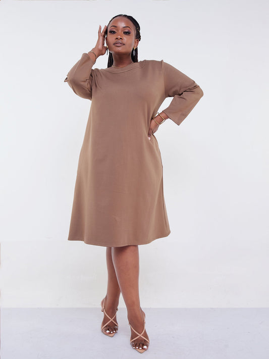 Vivo Jema 3/4 Sleeve A-Line Dress - Taupe