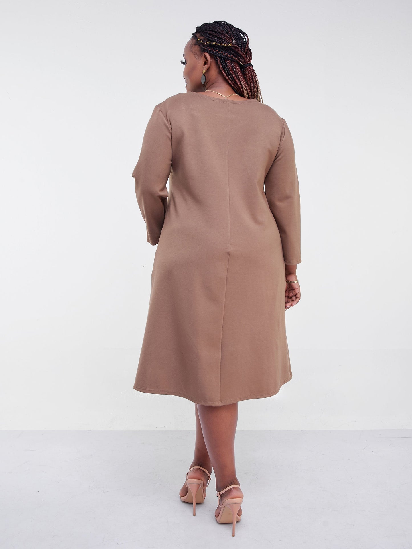 Vivo Jema 3/4 Sleeve A-Line Dress - Taupe