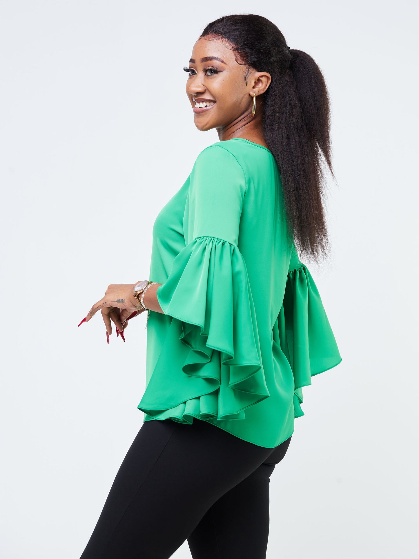 Vivo Thando 3/4 Flounce Sleeve Top - Green