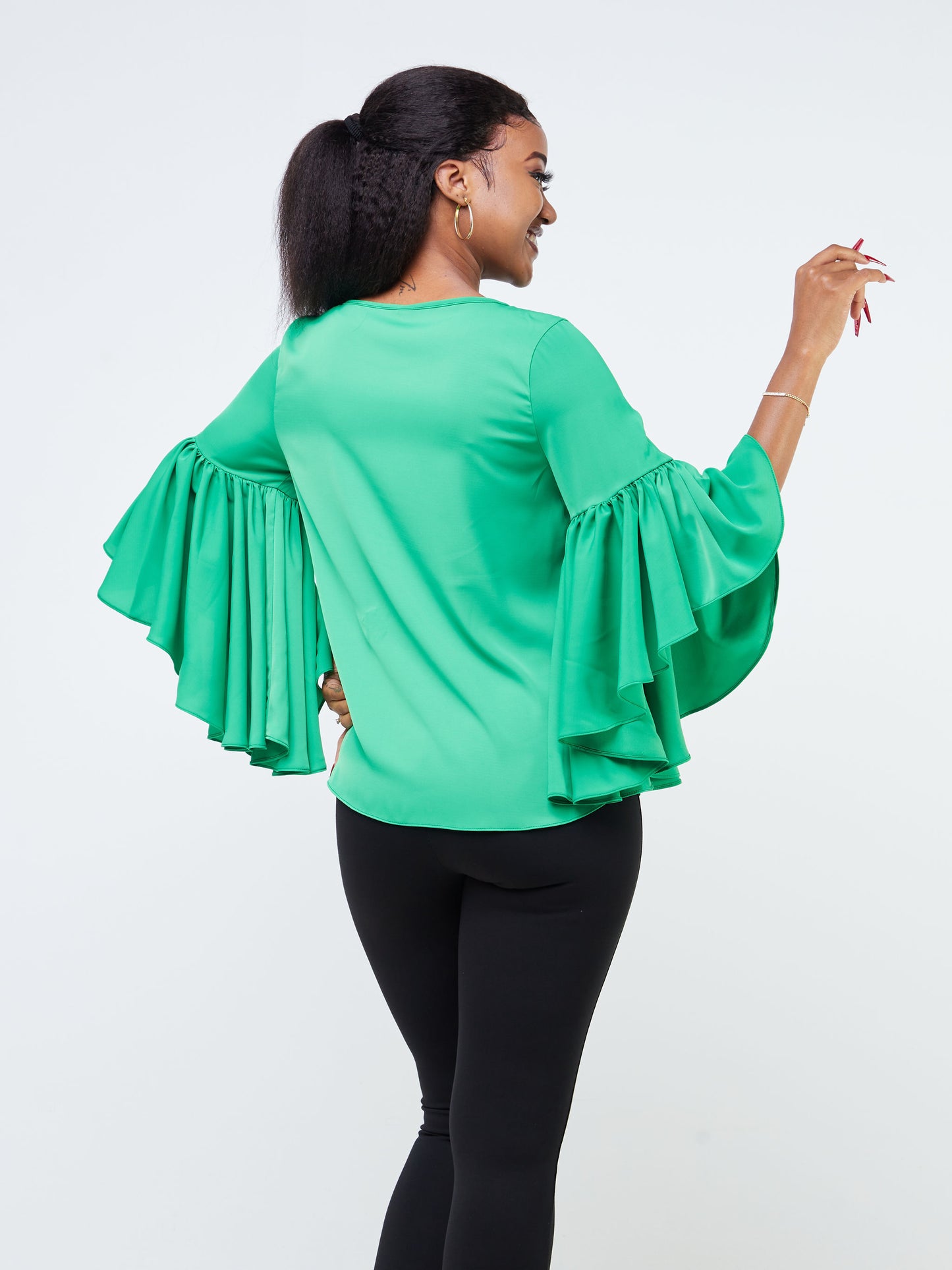 Vivo Thando 3/4 Flounce Sleeve Top - Green