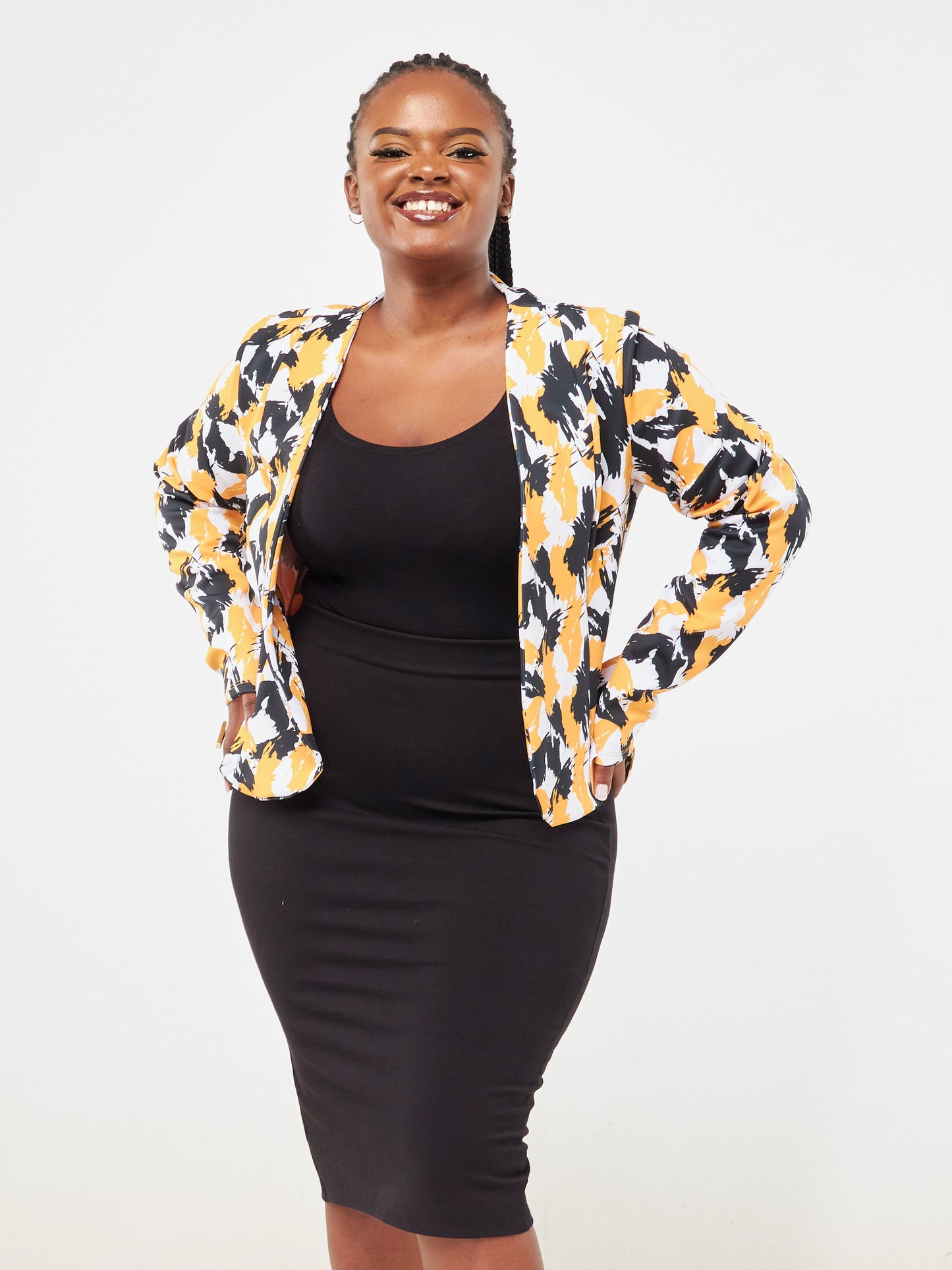 Vivo Tuni Long Sleeve Jacket - Mustard / Black Abstract Print