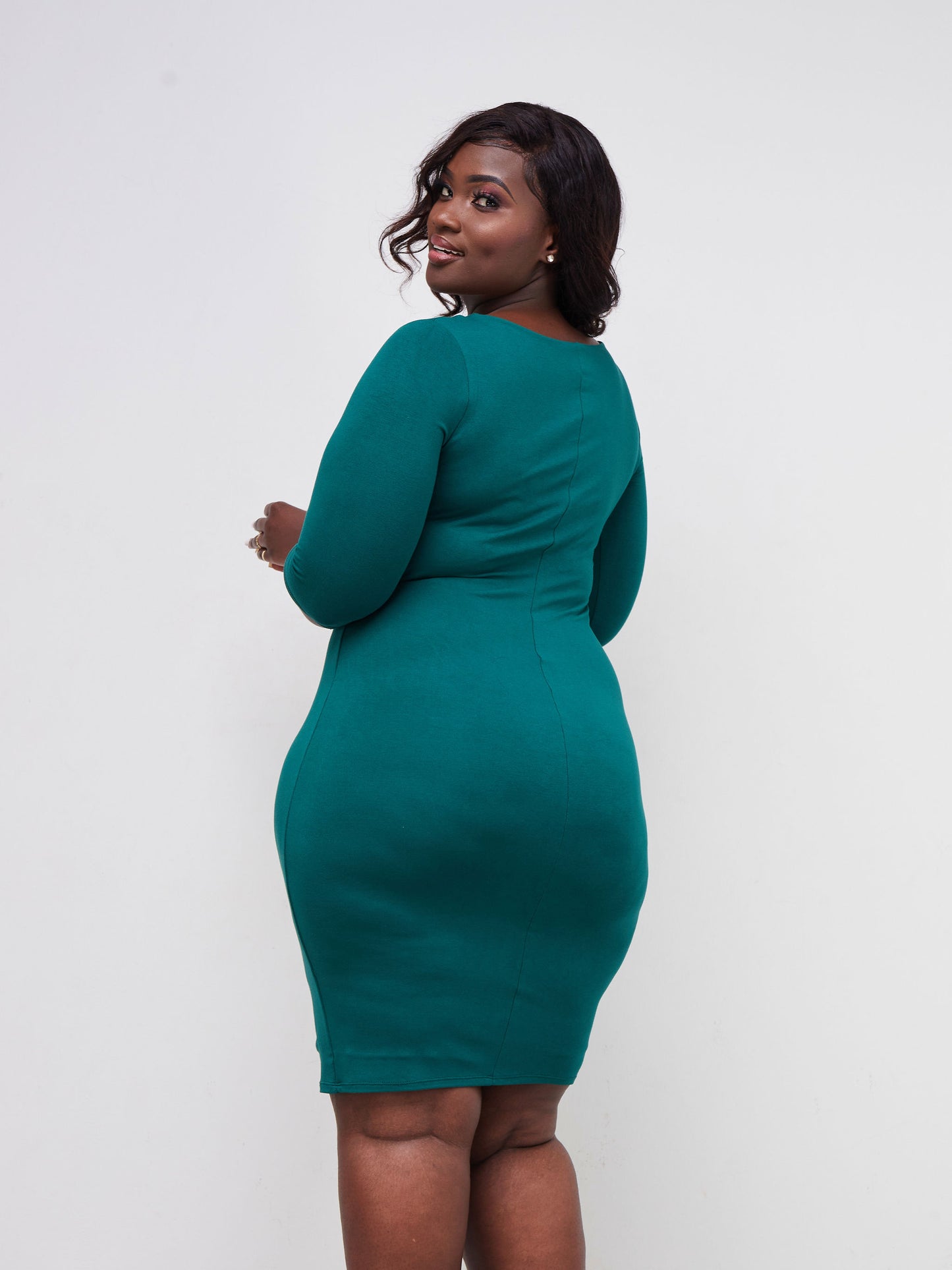 Vivo Basic Side Twist Knee Length Dress - Forest Green