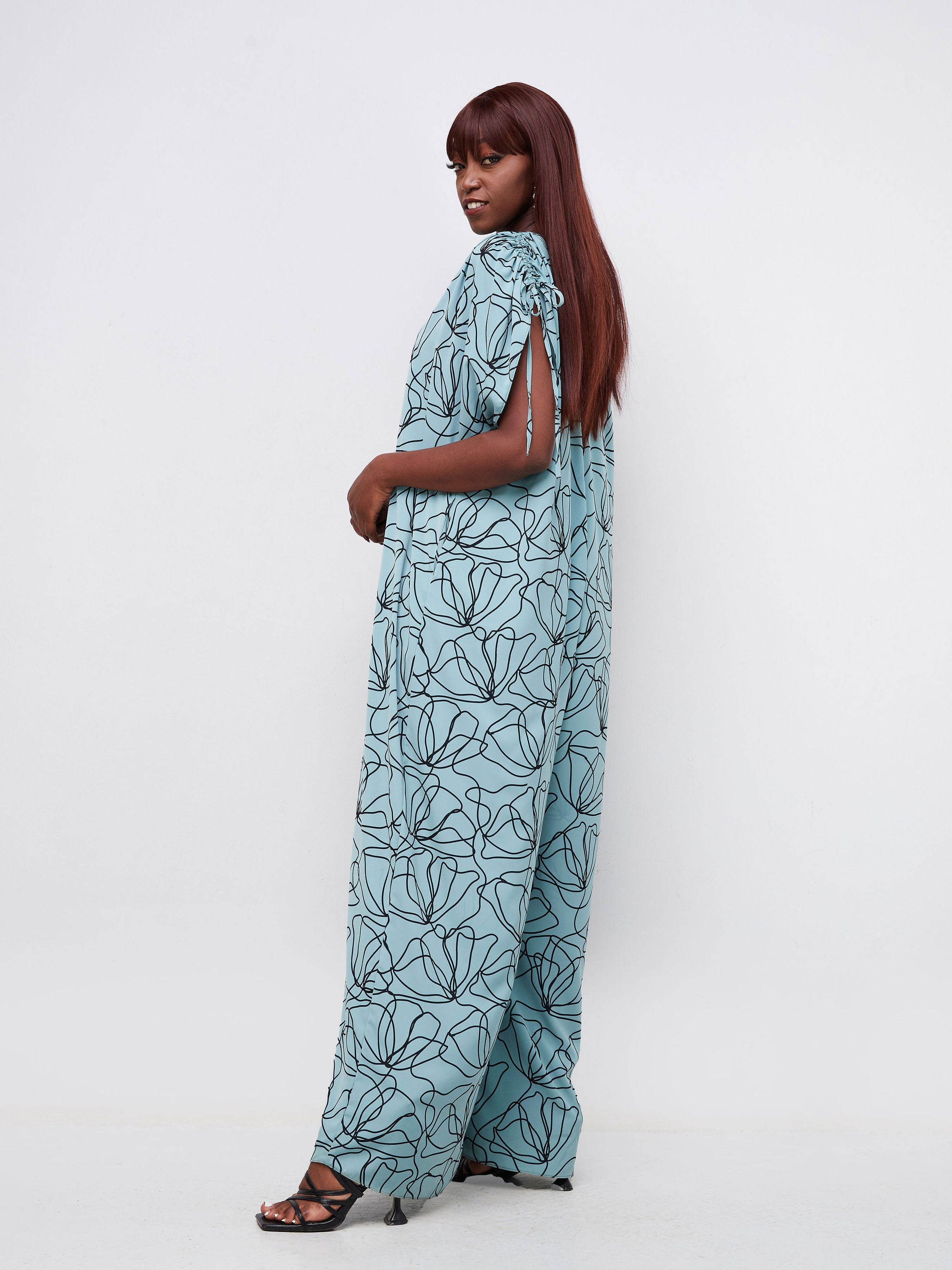 Vivo Dali Drawstring Shoulder Jumpsuit - Mint / Black Abstract Print