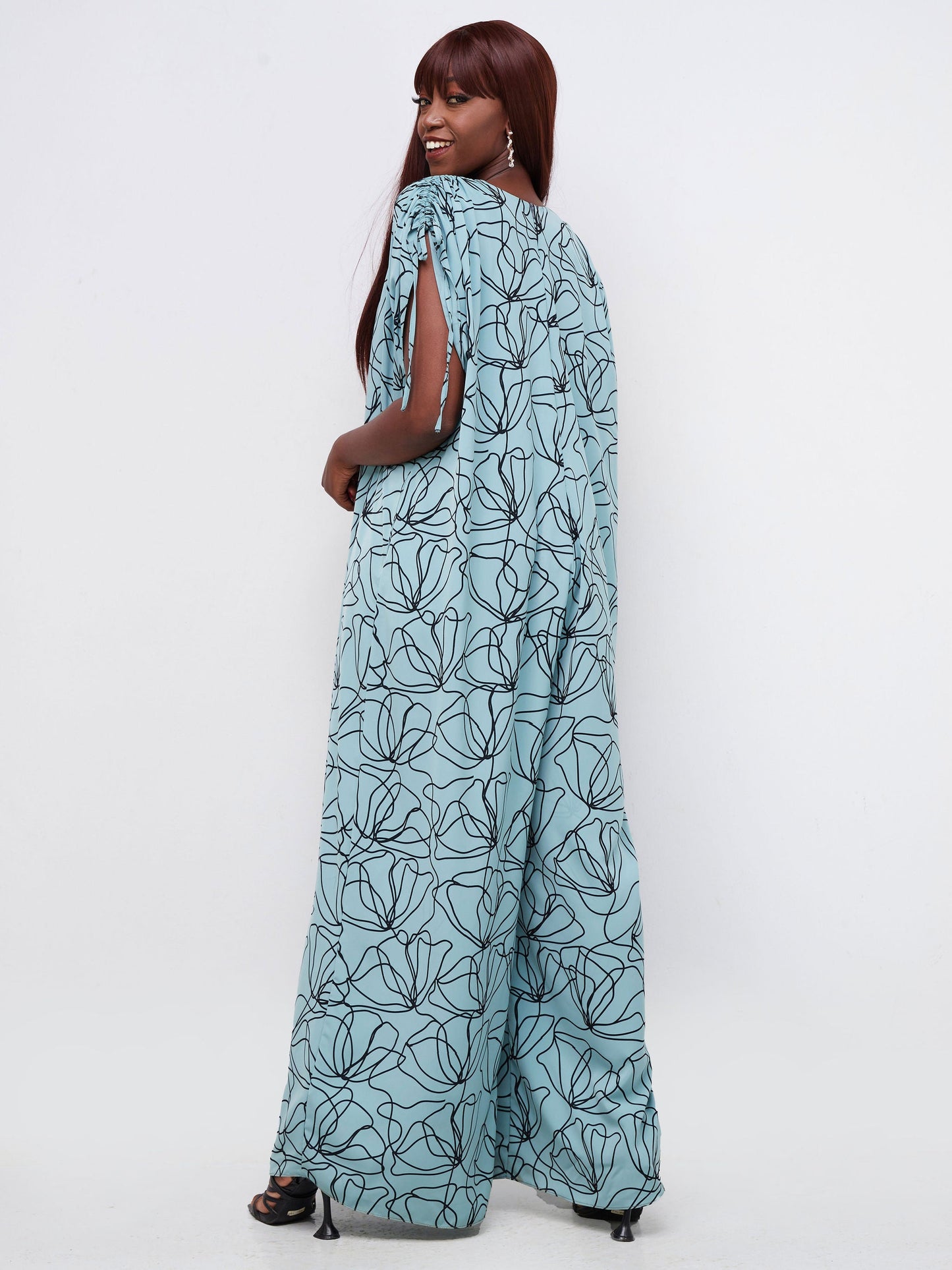 Vivo Dali Drawstring Shoulder Jumpsuit - Mint / Black Abstract Print