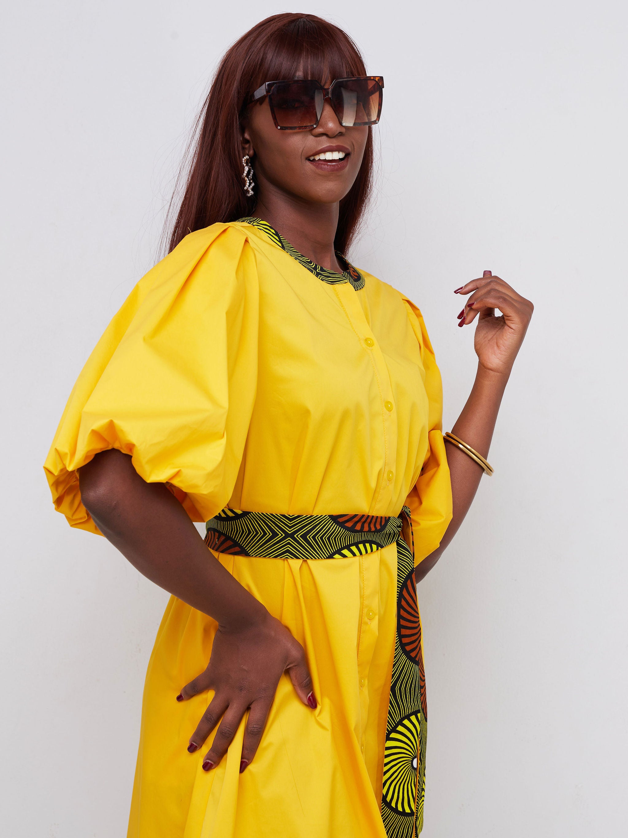 Safari Mali Bishop Sleeve Tent Dress - Mustard